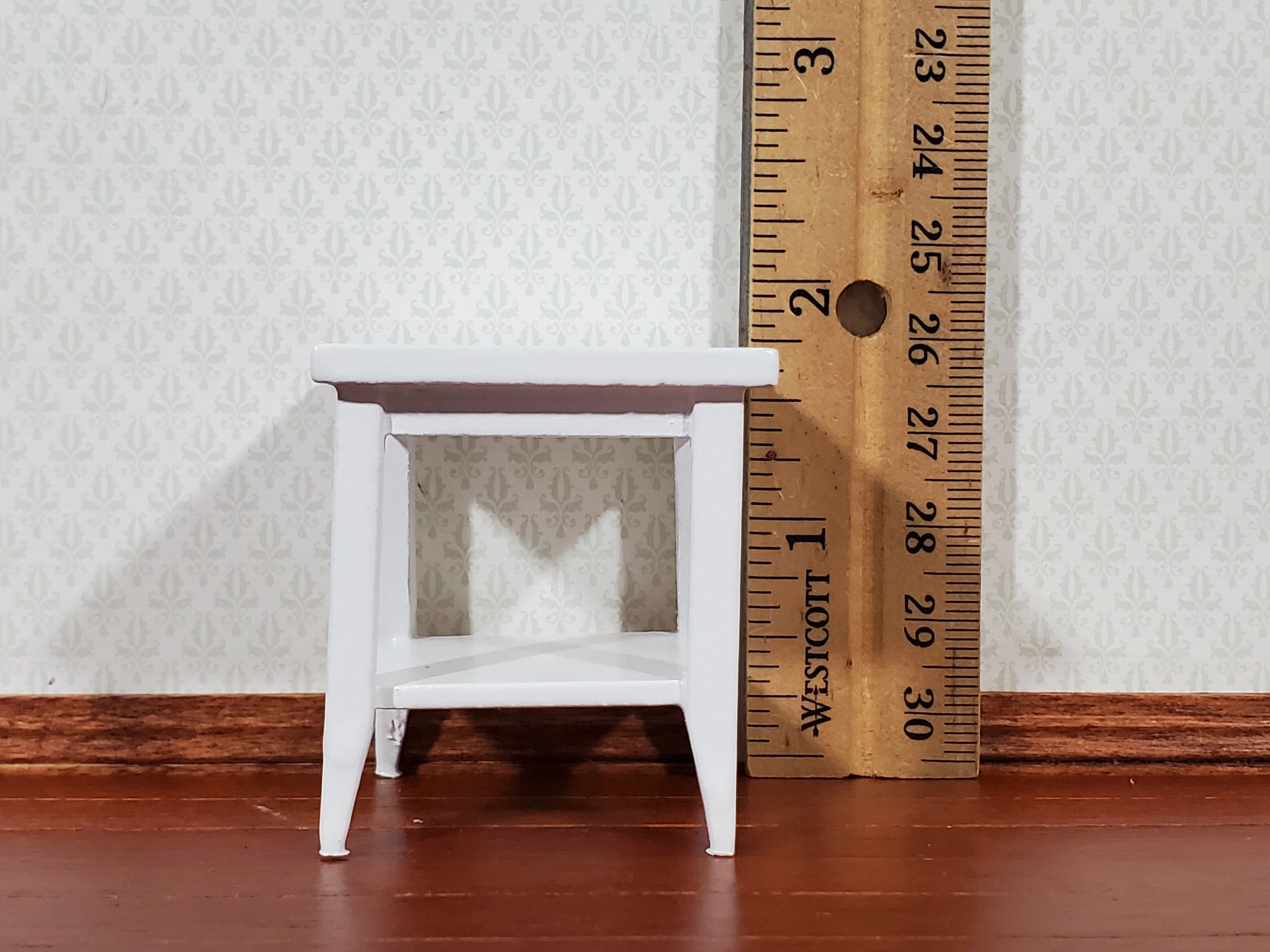 Dollhouse Side Table with Shelf Modern Style Wood White Finish 1:12 Scale Miniature Furniture - Image 5