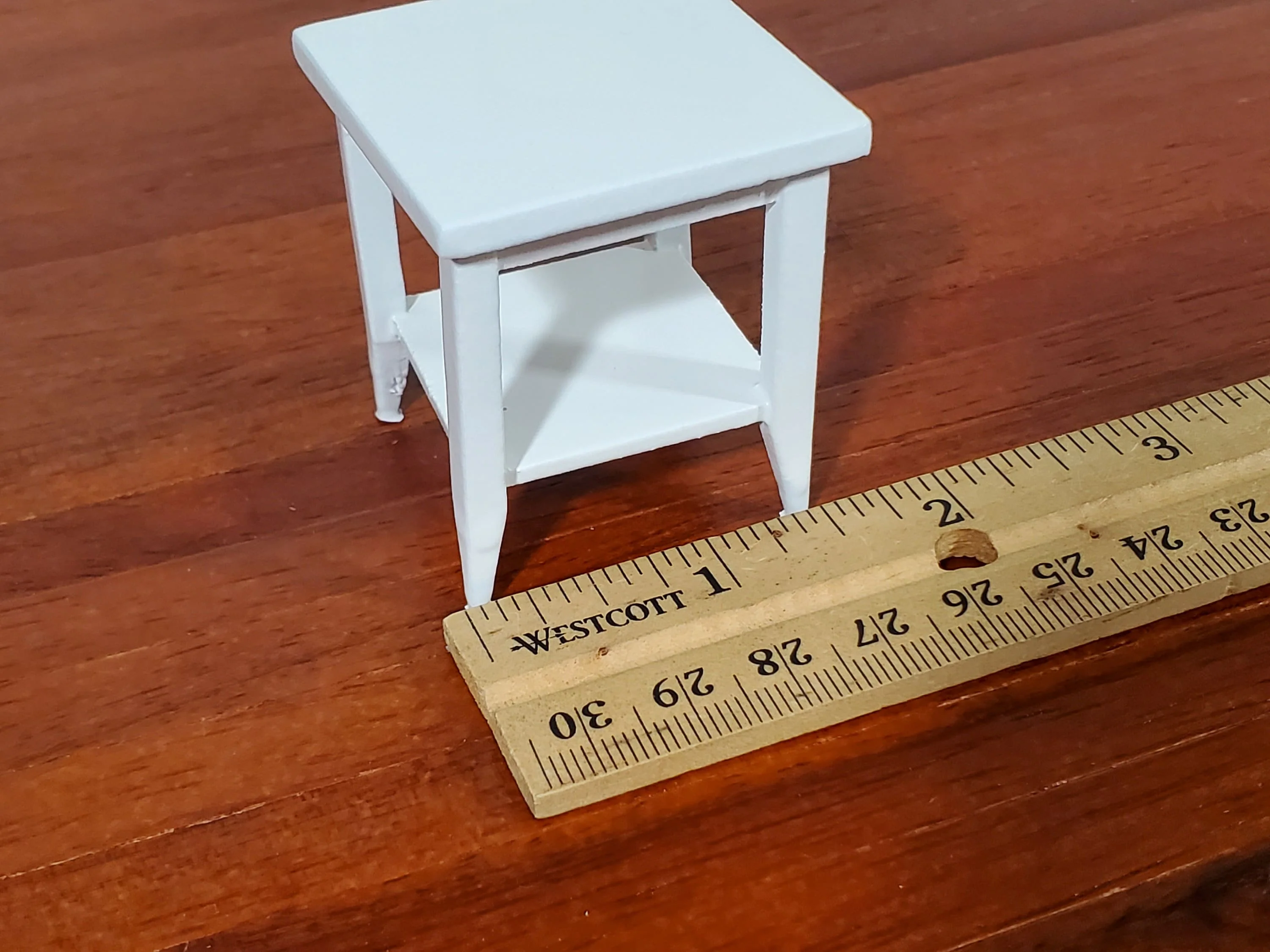 Dollhouse Side Table with Shelf Modern Style Wood White Finish 1:12 Scale Miniature Furniture - Image 6