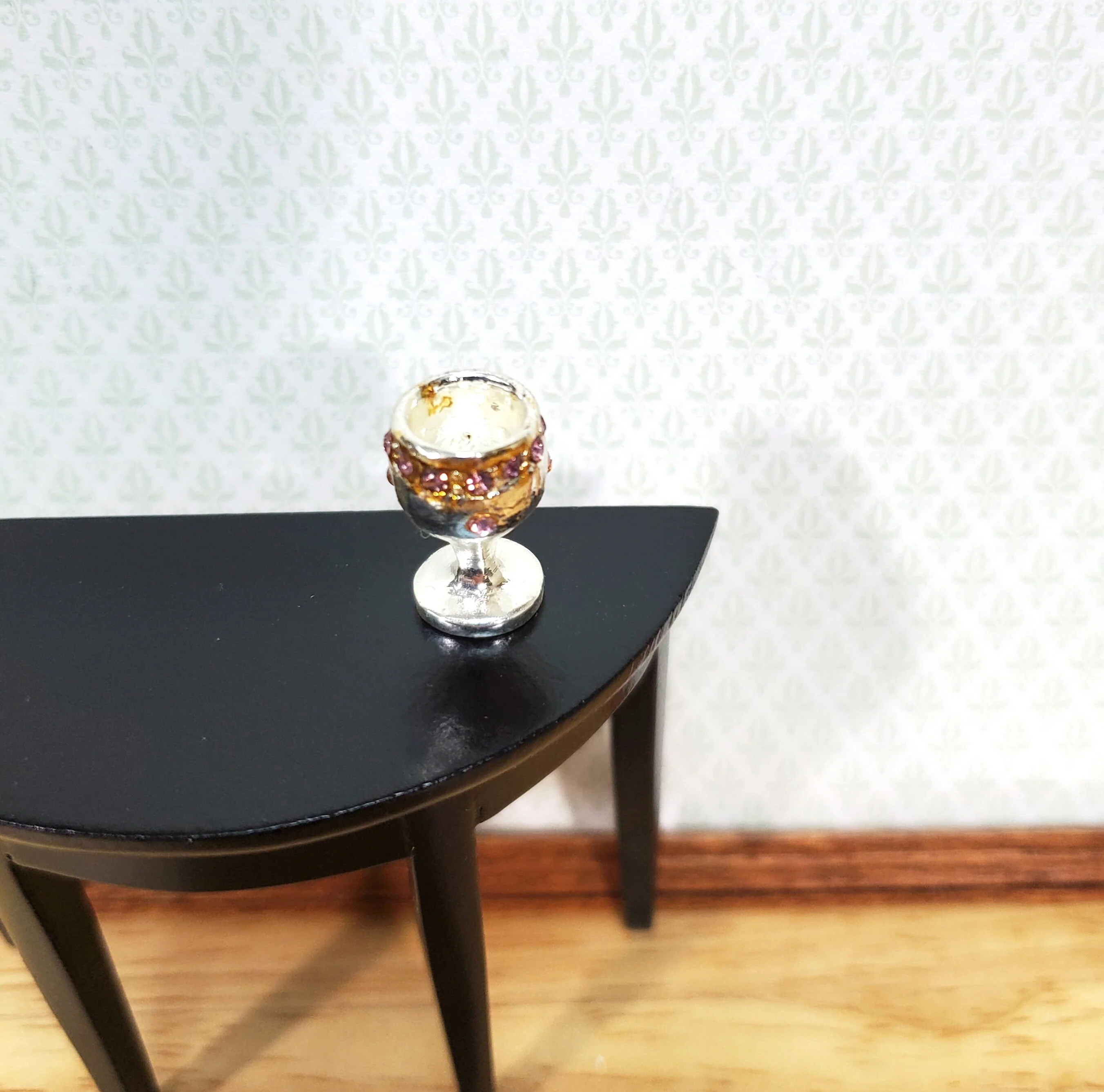 Dollhouse Silver Chalice Goblet Large with Pink Jewels 1:12 Scale Miniature - Image 2
