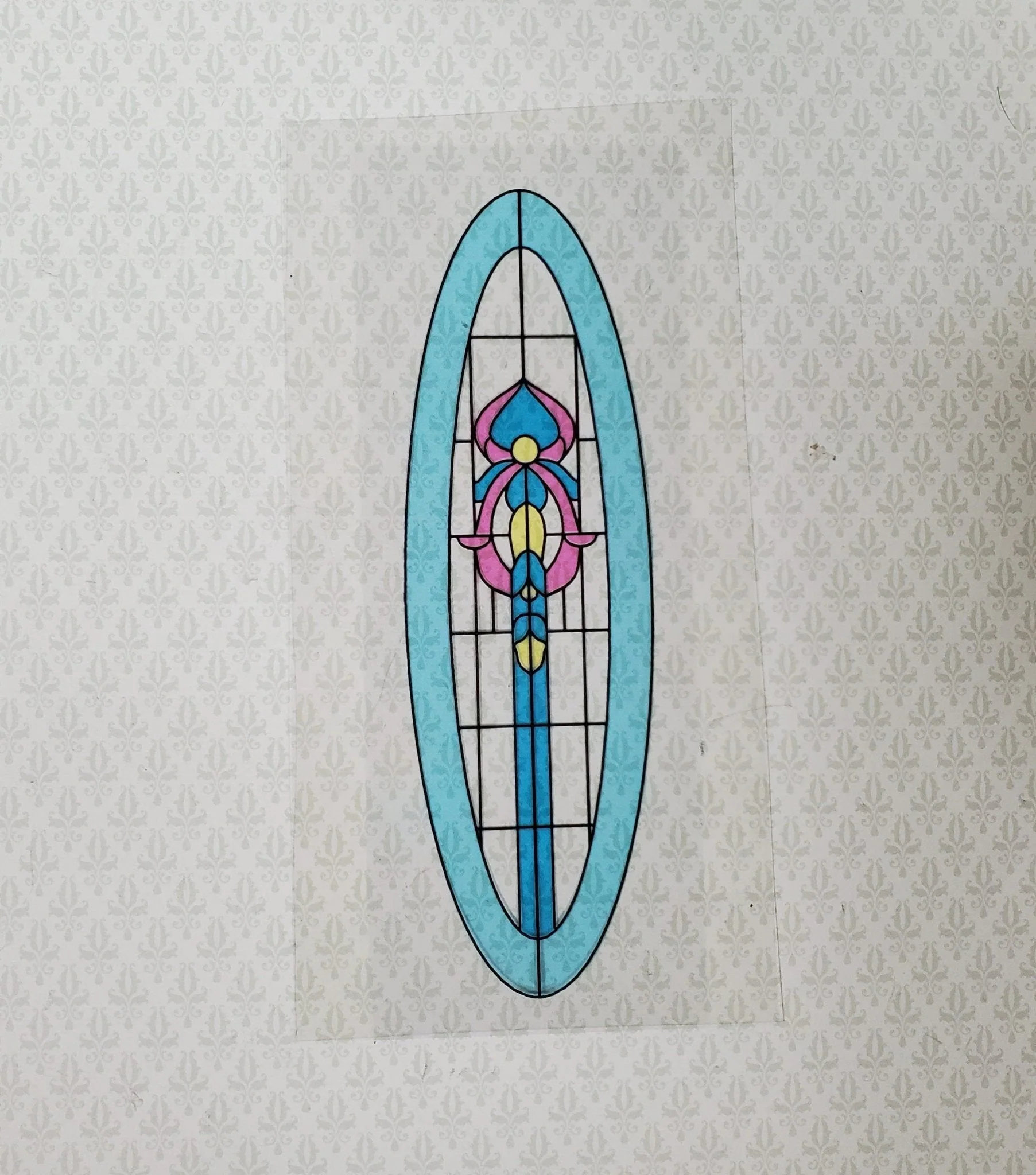 Dollhouse Simulated Stained Glass Door Insert Oval 1:12 Scale Fits Houseworks Door 6002