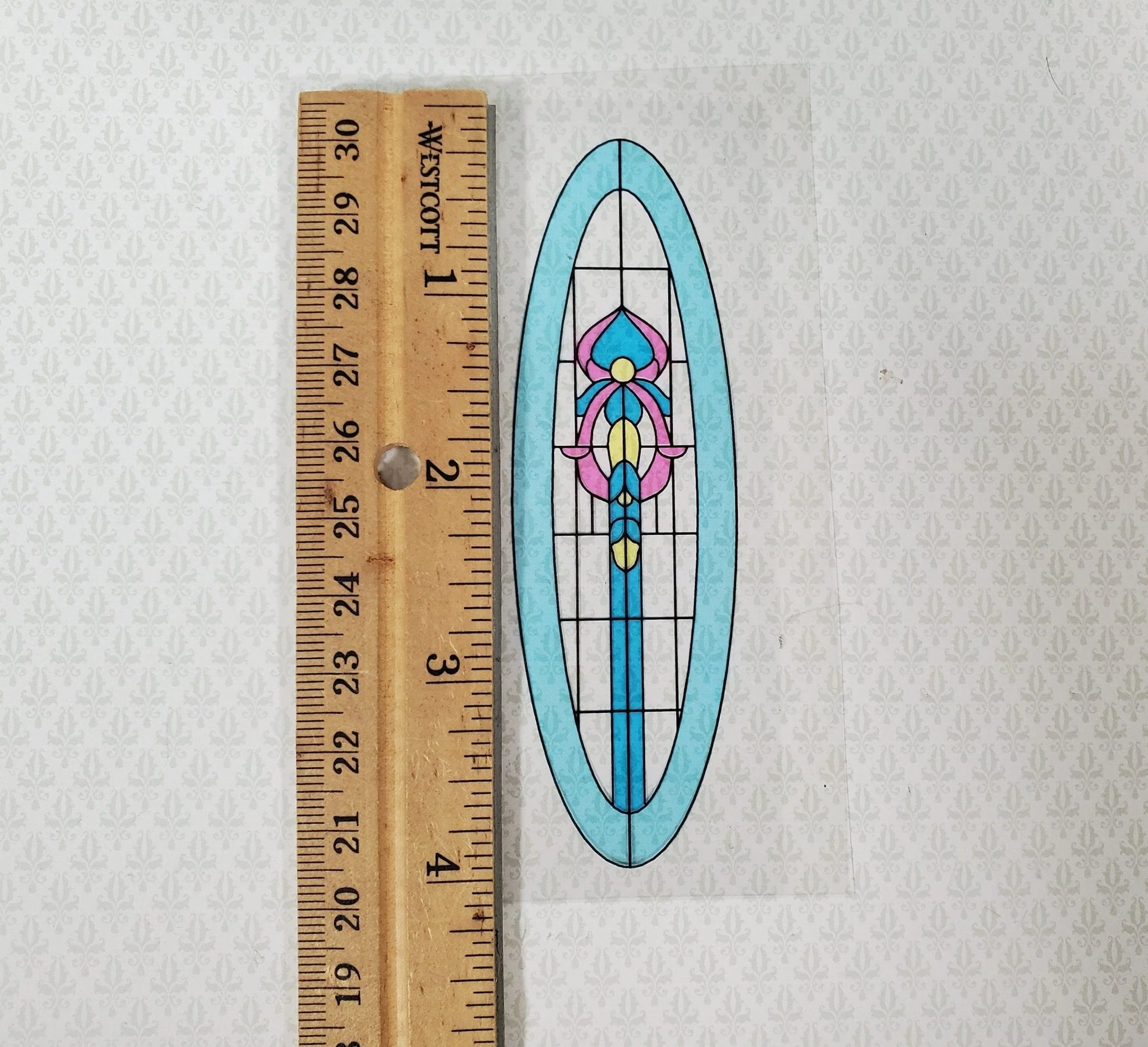 Dollhouse Simulated Stained Glass Door Insert Oval 1:12 Scale Fits Houseworks Door 6002 - Image 2
