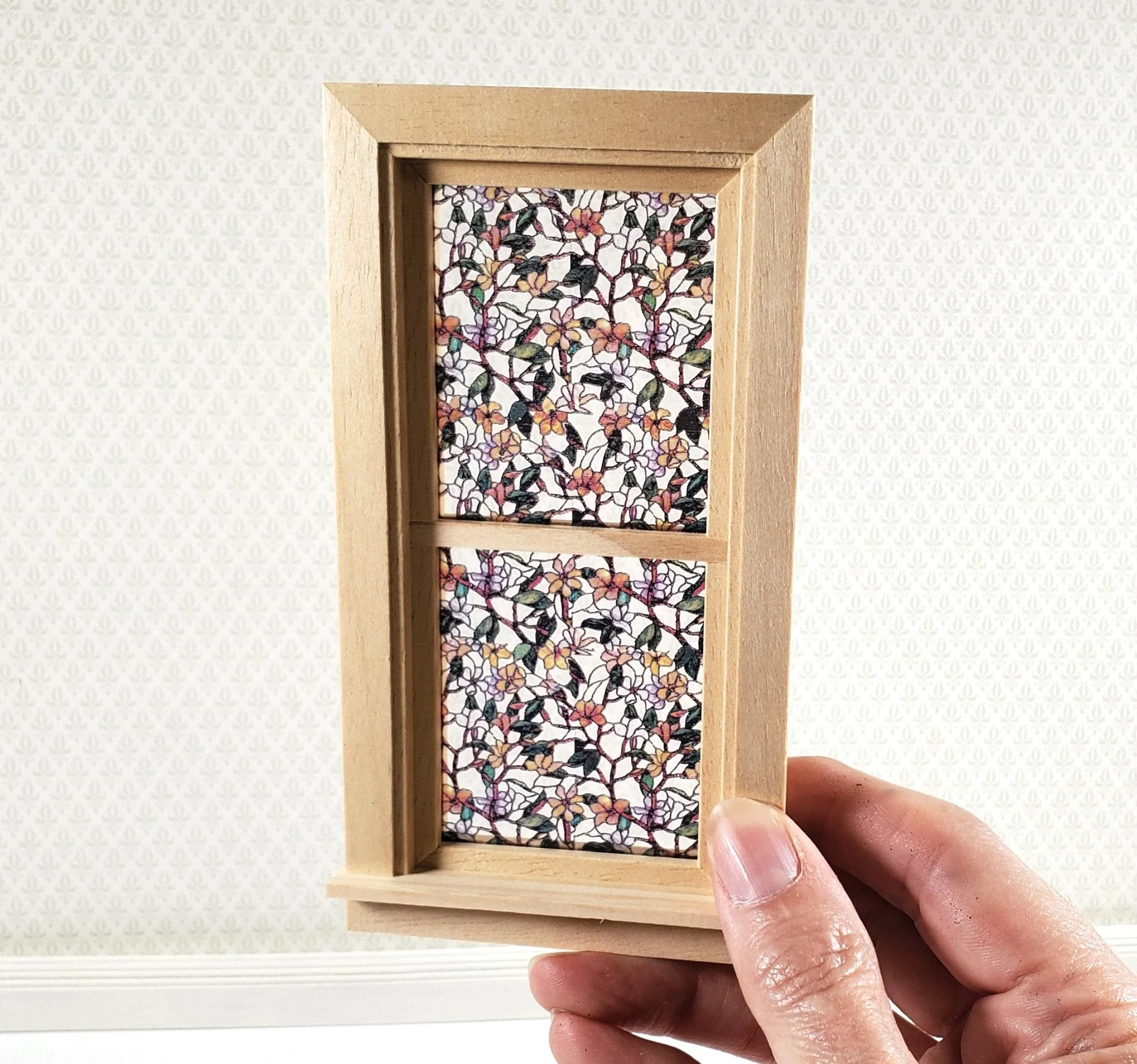 Dollhouse Simulated Stained Glass Insert Cut to Size Flowers for Windows 1:12 Scale - Image 3