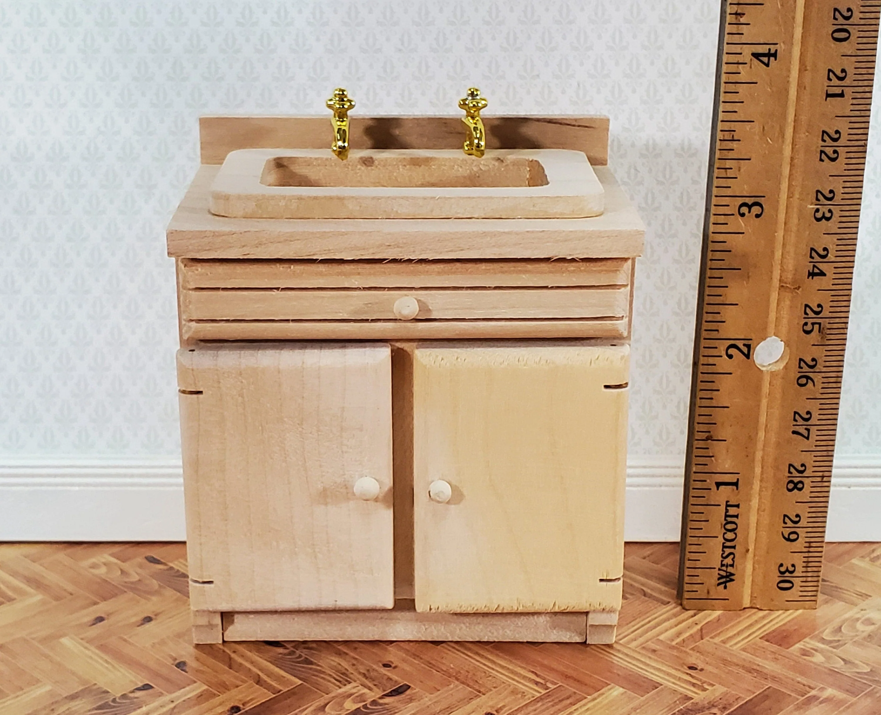 Dollhouse Sink Kitchen or Bathroom Cabinet 1:12 Scale Miniature Furniture Unpainted Wood - Image 4