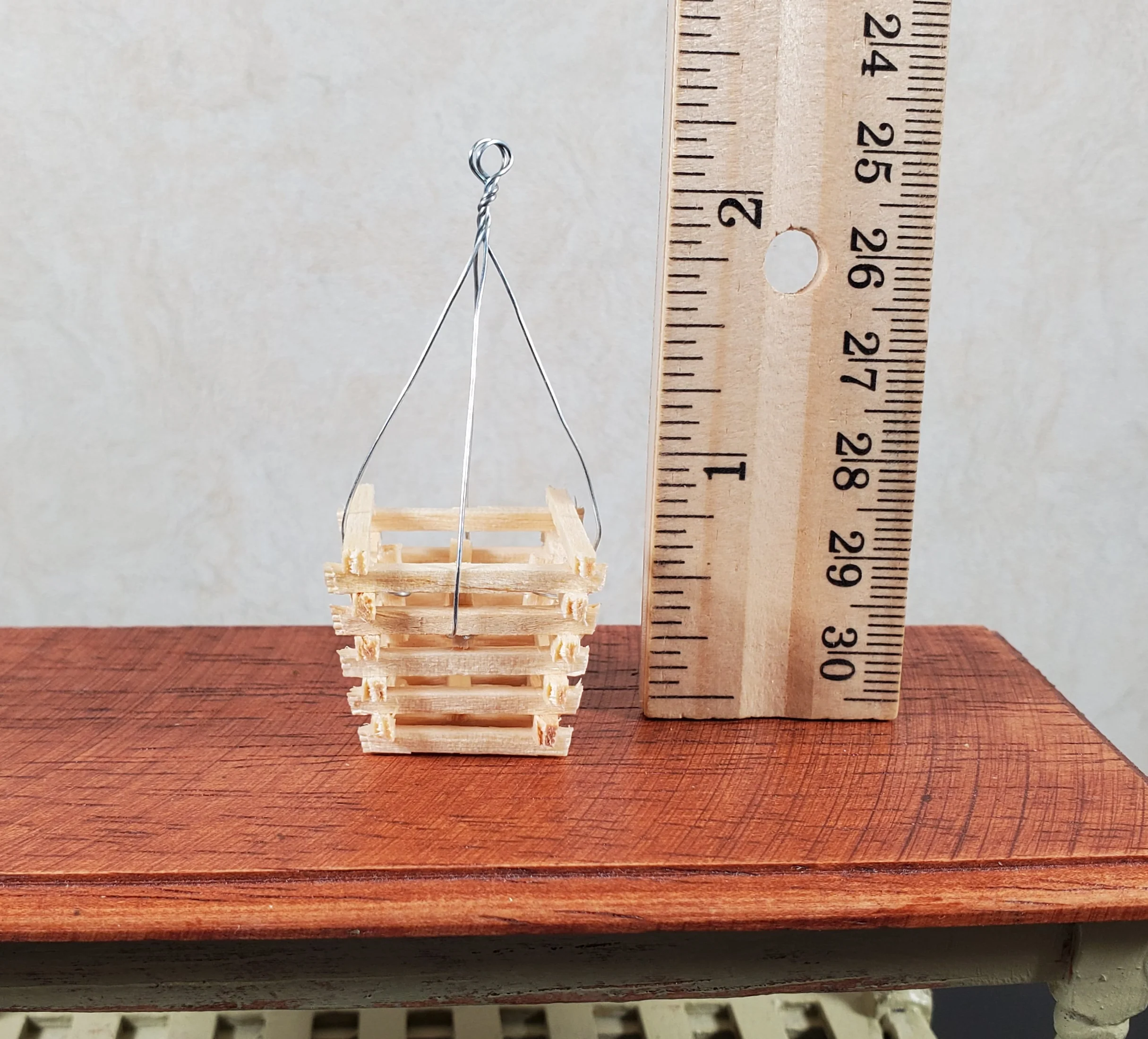 Dollhouse Slatted Wood Hanging Basket Planter 1:12 Scale Miniature - Image 3
