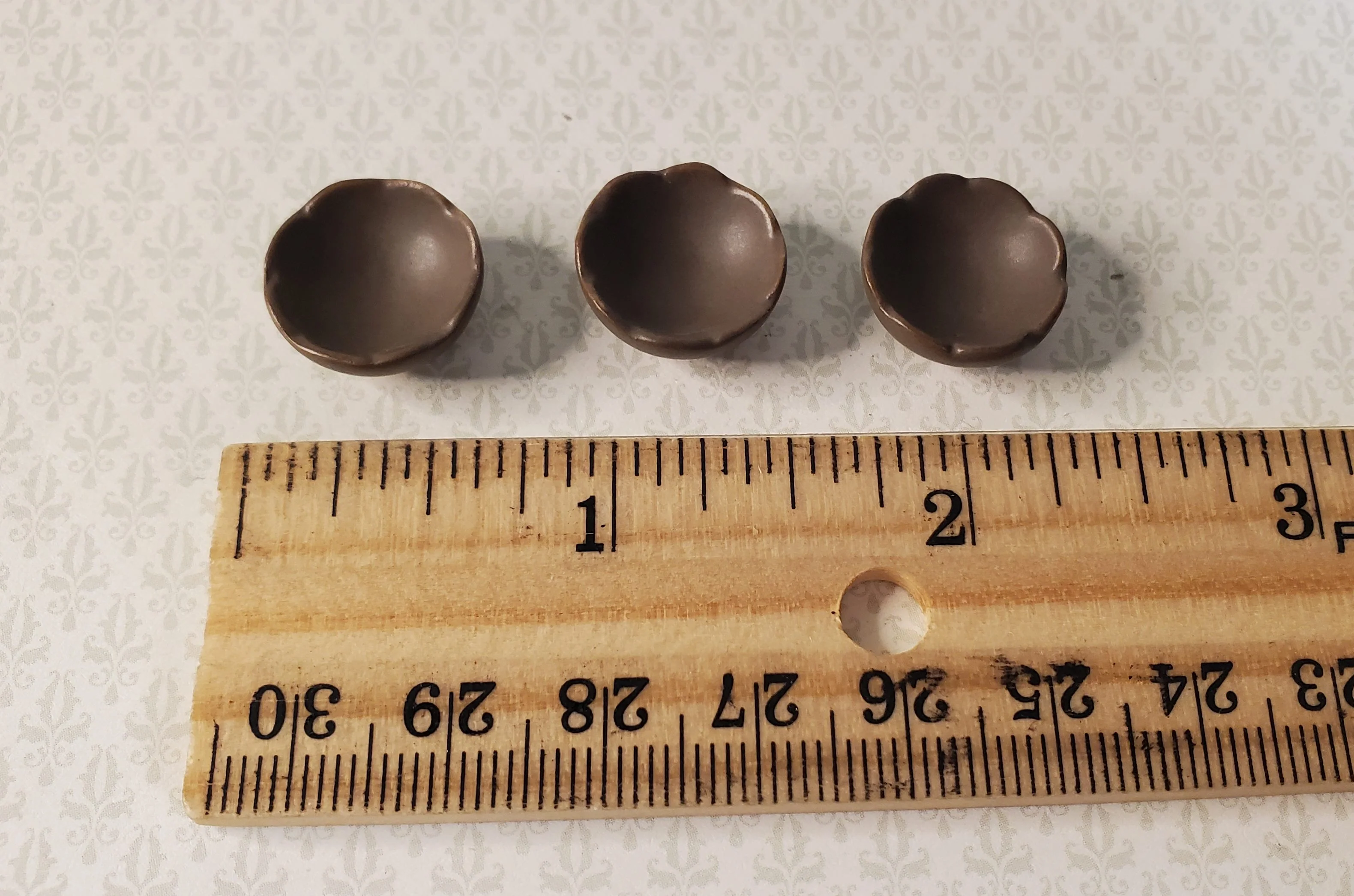 Dollhouse Small Brown Fluted Ceramic Bowls Set of 3 1:12 Scale Miniature - Image 3