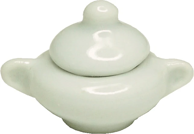 Dollhouse Small Ceramic Pot White with Handles and Lid 1:12 Scale Miniature Dish