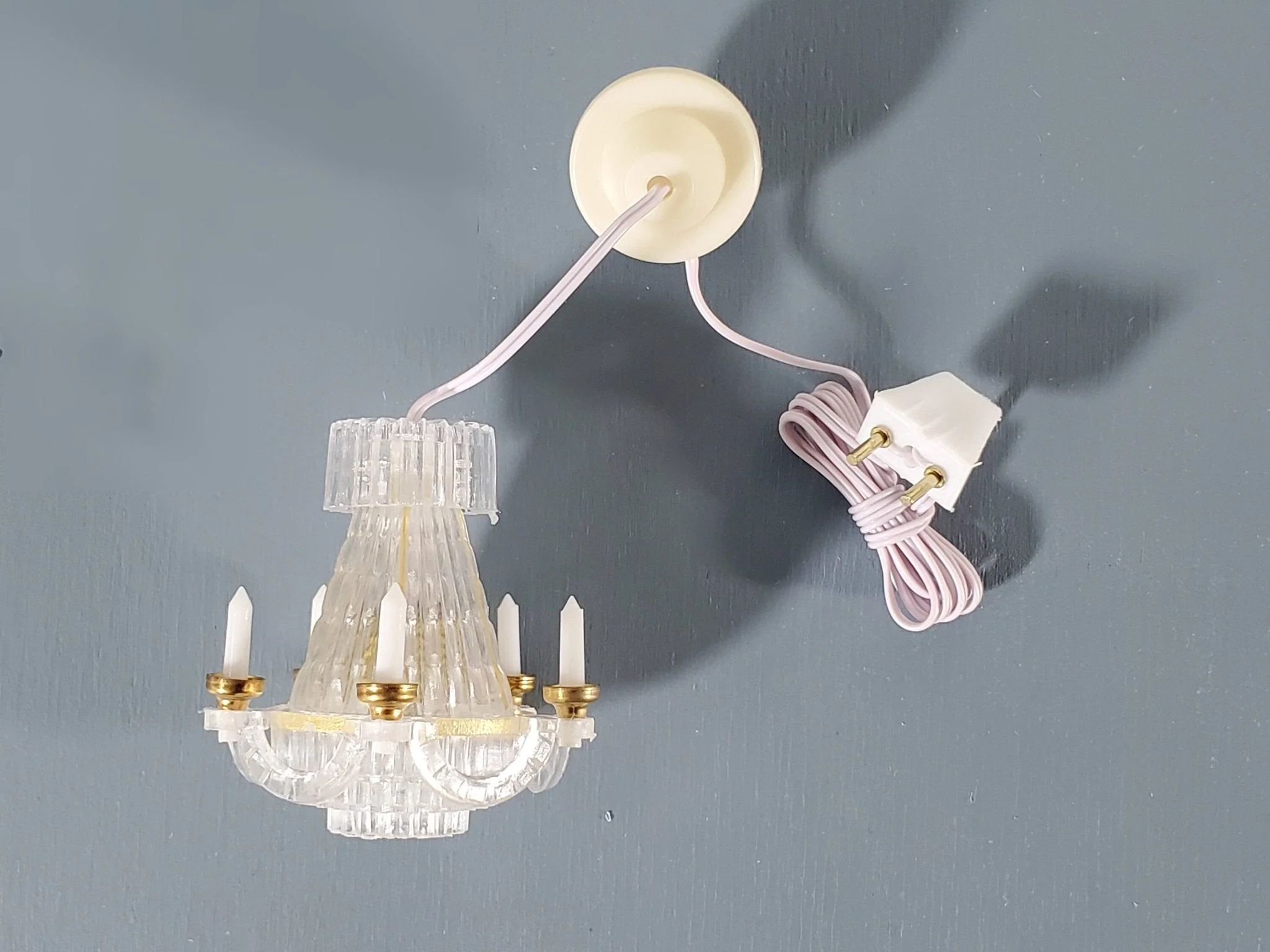 Dollhouse Small Chandelier Electric 1:12 Scale Miniature 12 Volt with Plug - Image 2