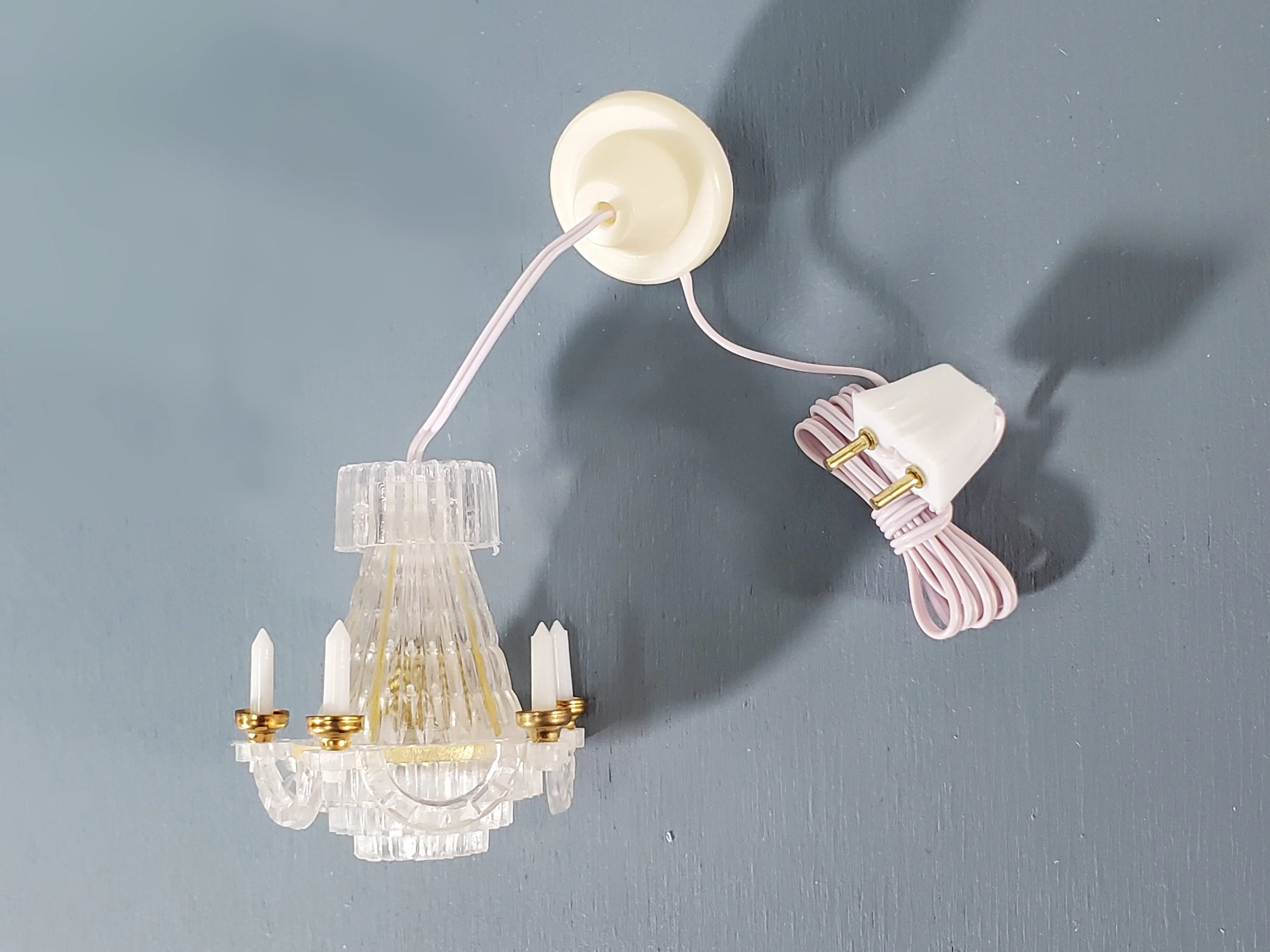 Dollhouse Small Chandelier Electric 1:12 Scale Miniature 12 Volt with Plug - Image 3