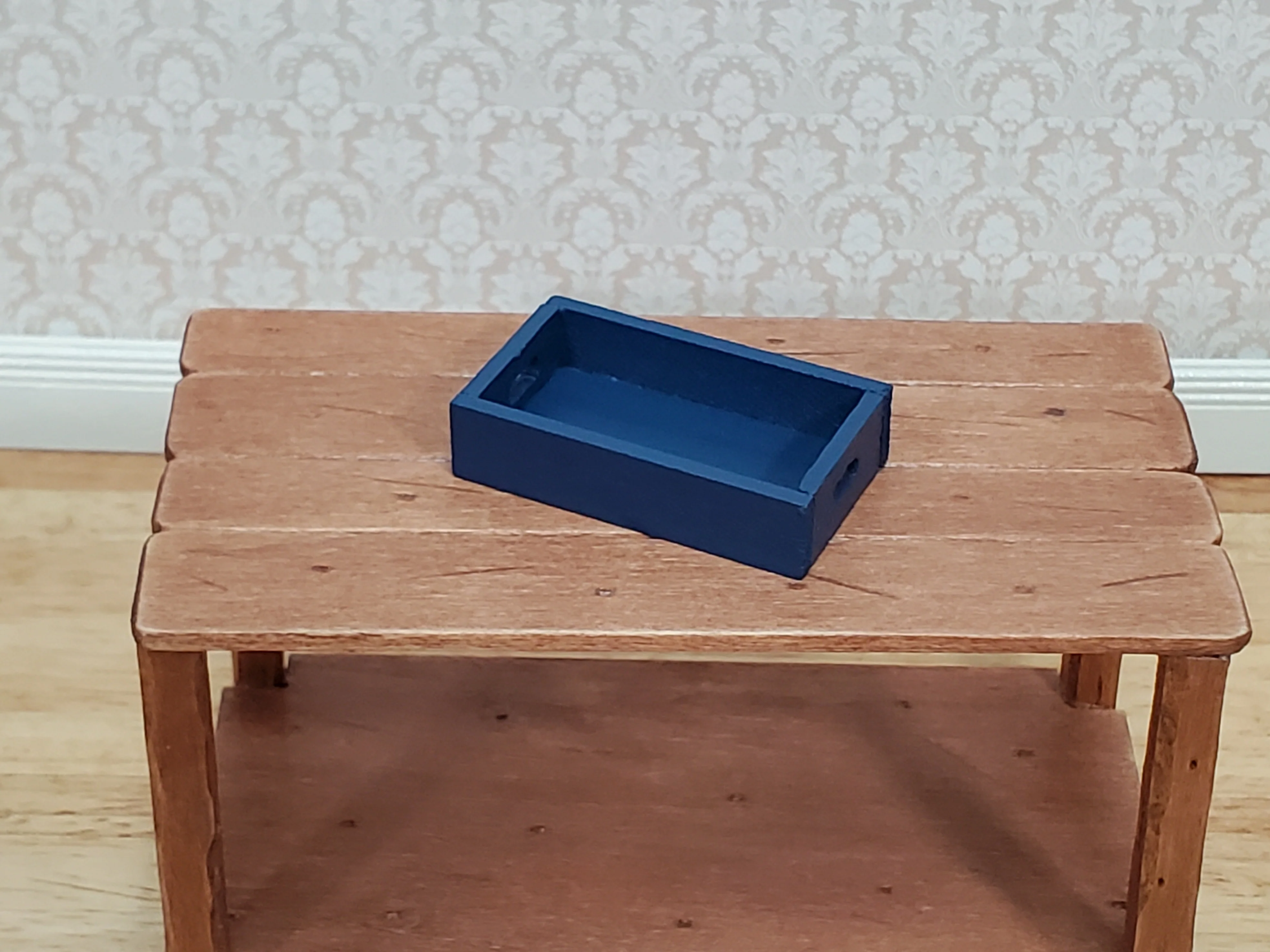 Dollhouse Small Crate Blue Wood for Groceries Fruits Tools 1:12 Scale Miniatures - Image 2