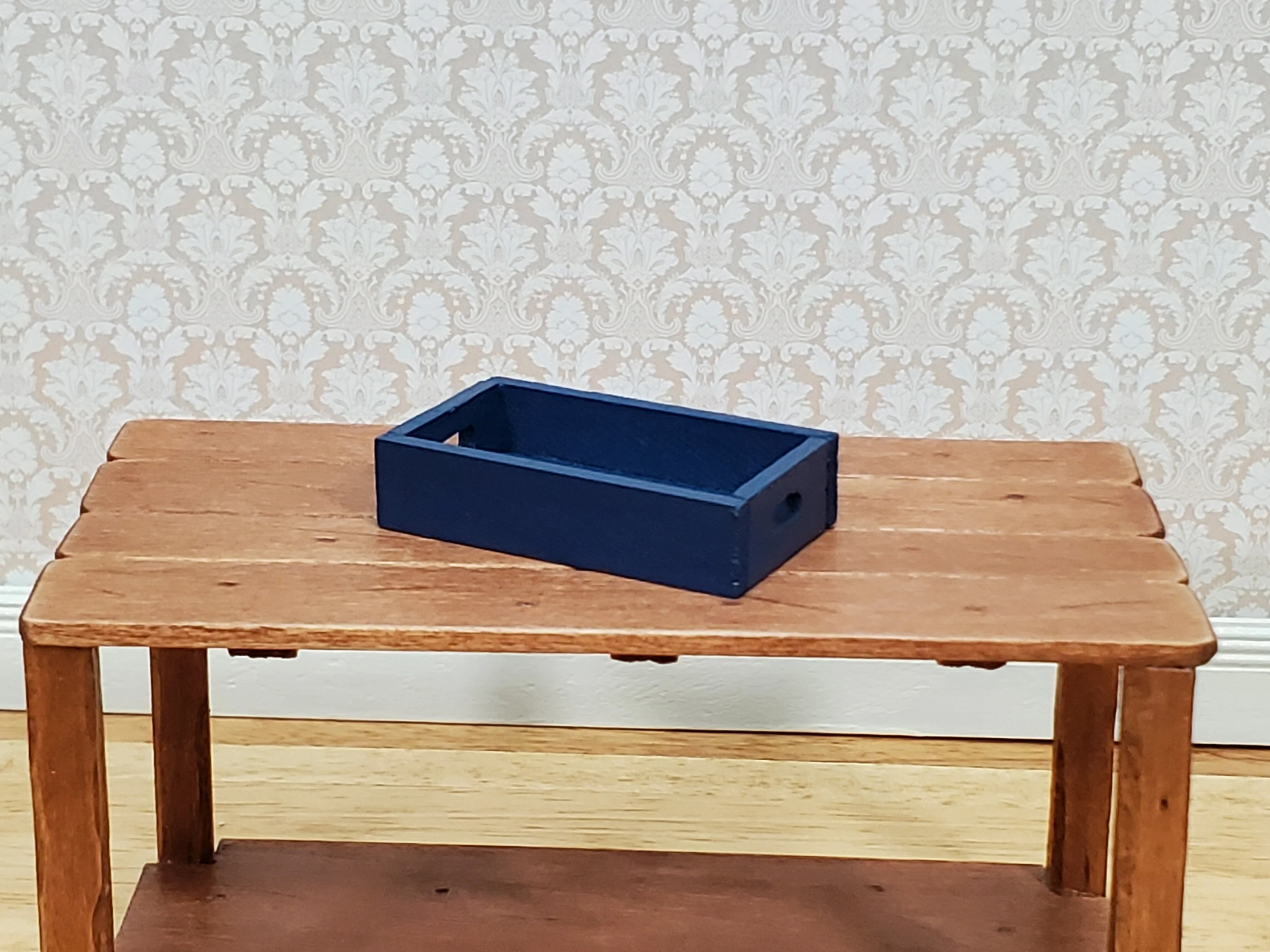 Dollhouse Small Crate Blue Wood for Groceries Fruits Tools 1:12 Scale Miniatures - Image 3