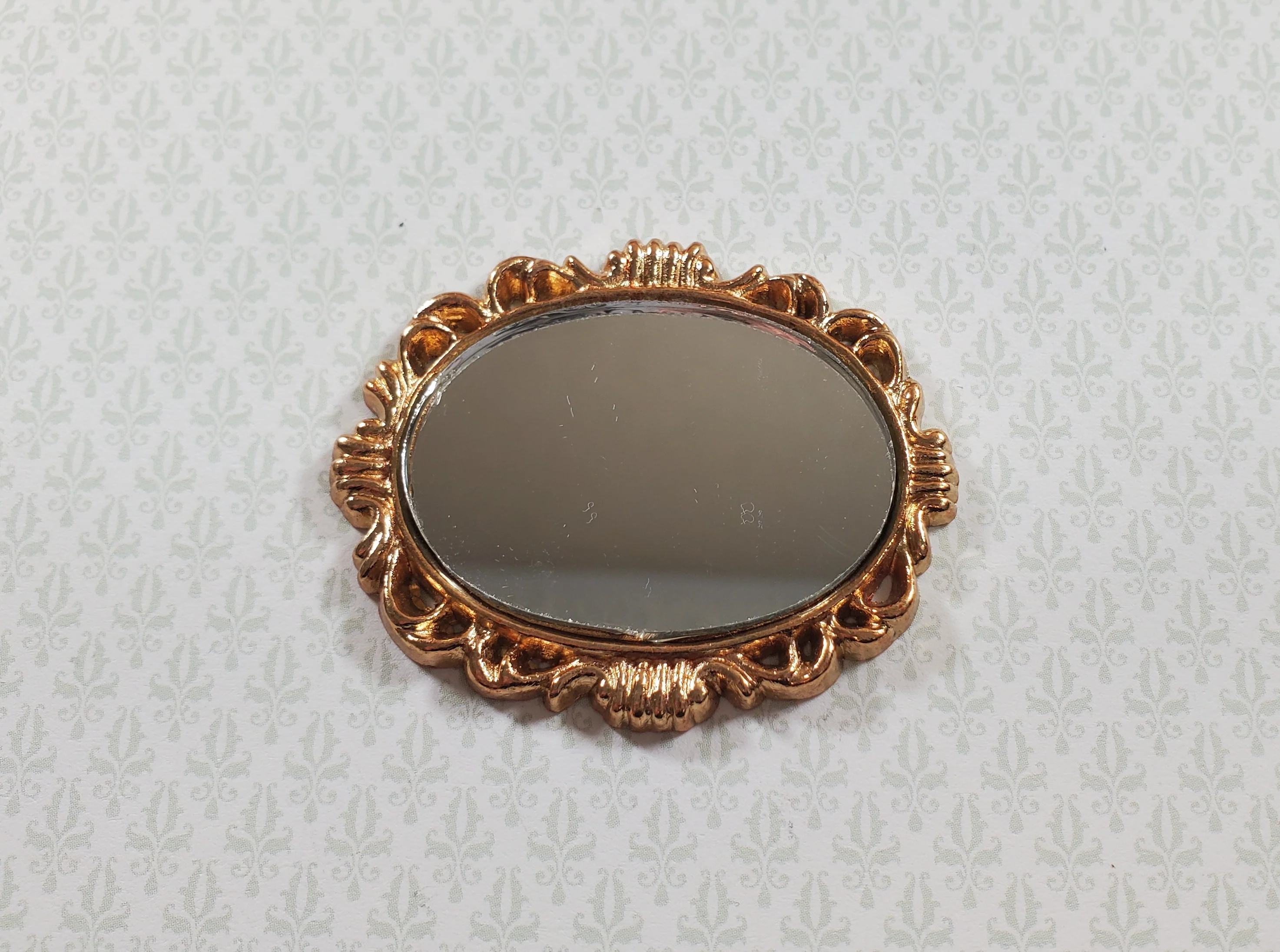 Dollhouse Small Oval Mirror with Fancy Gold Frame 1:12 Scale Miniature Accessory - Image 2