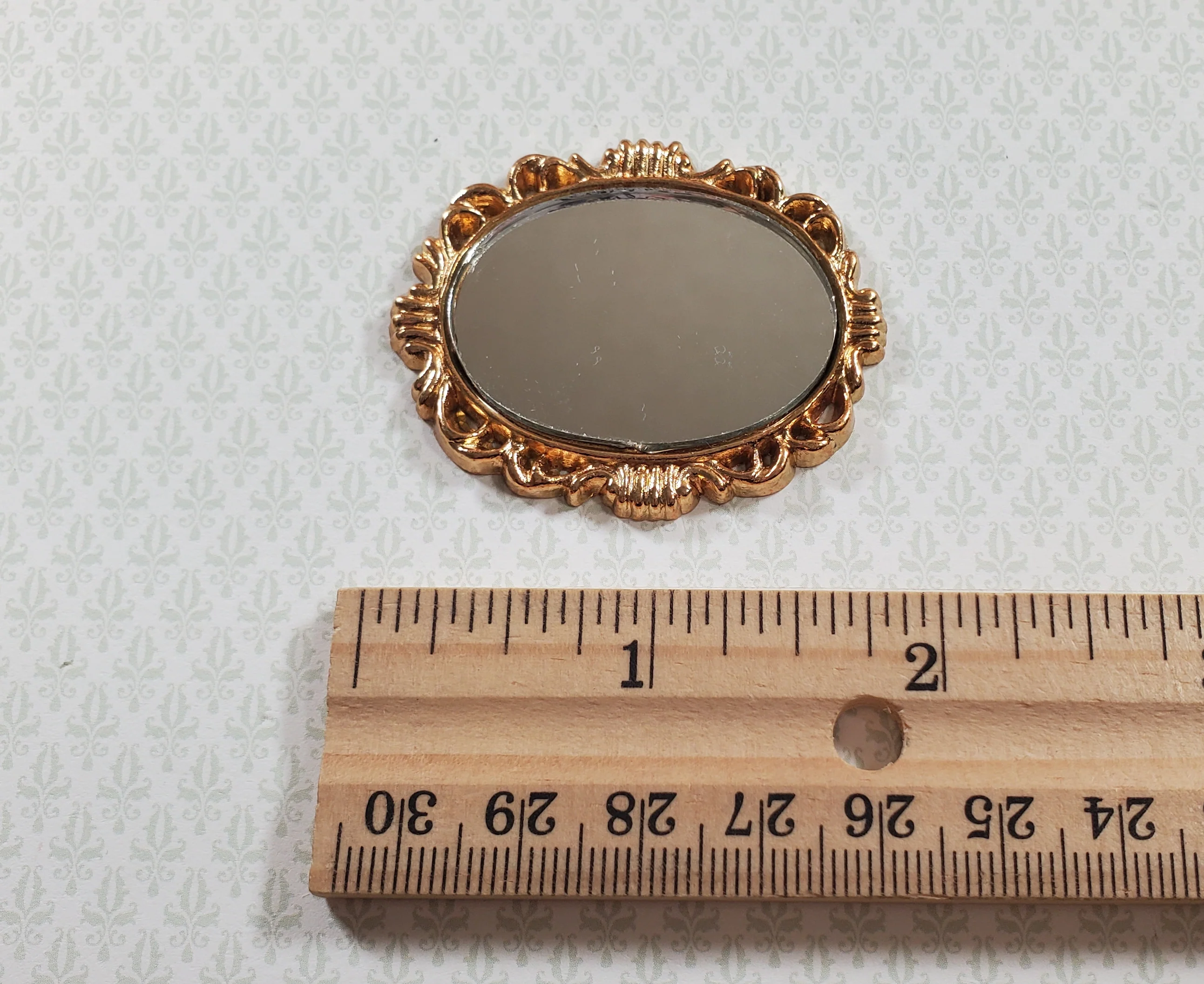 Dollhouse Small Oval Mirror with Fancy Gold Frame 1:12 Scale Miniature Accessory - Image 3