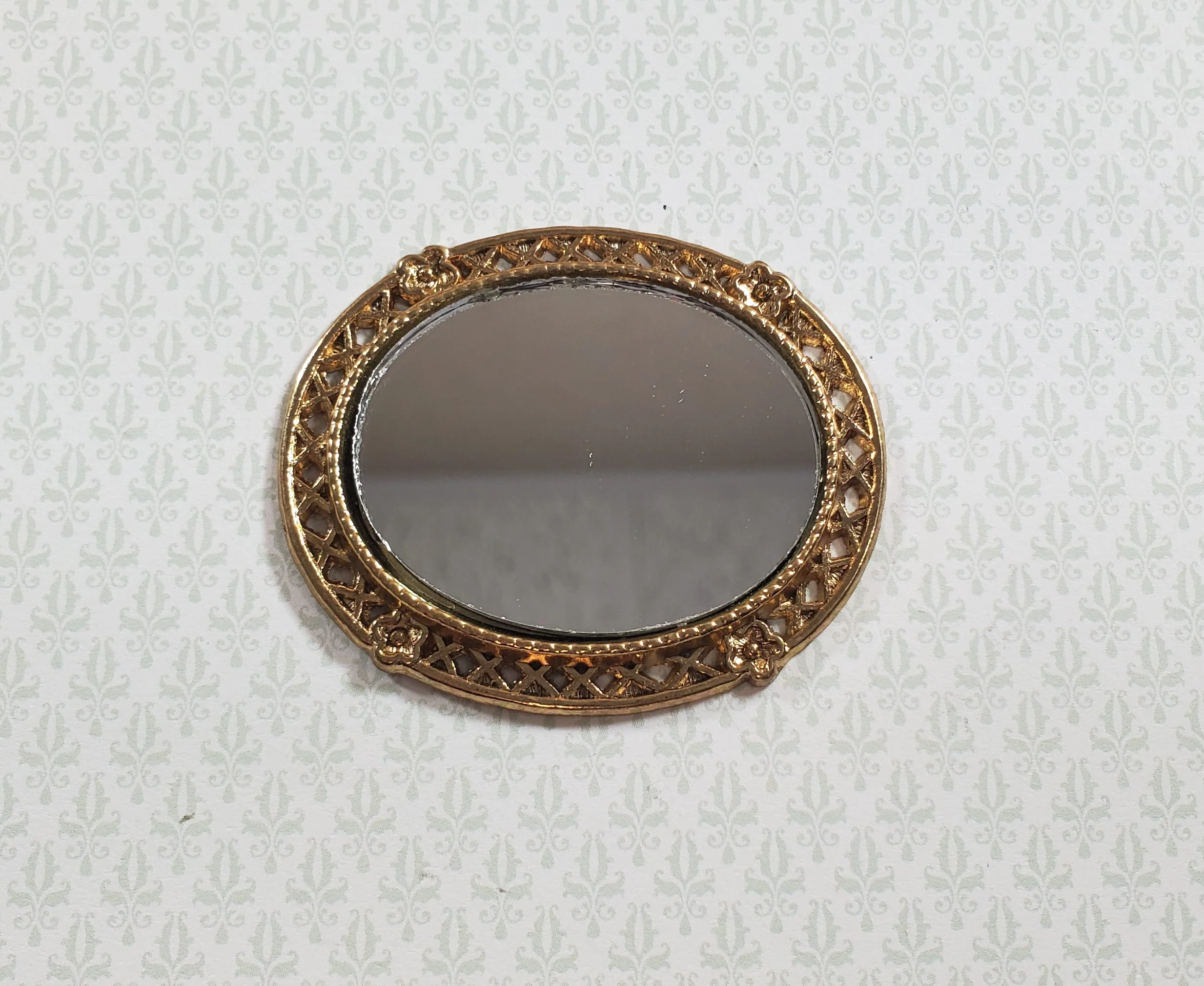 Dollhouse Small Oval Mirror with Gold Frame 1:12 Scale Miniature Accessory - Image 3