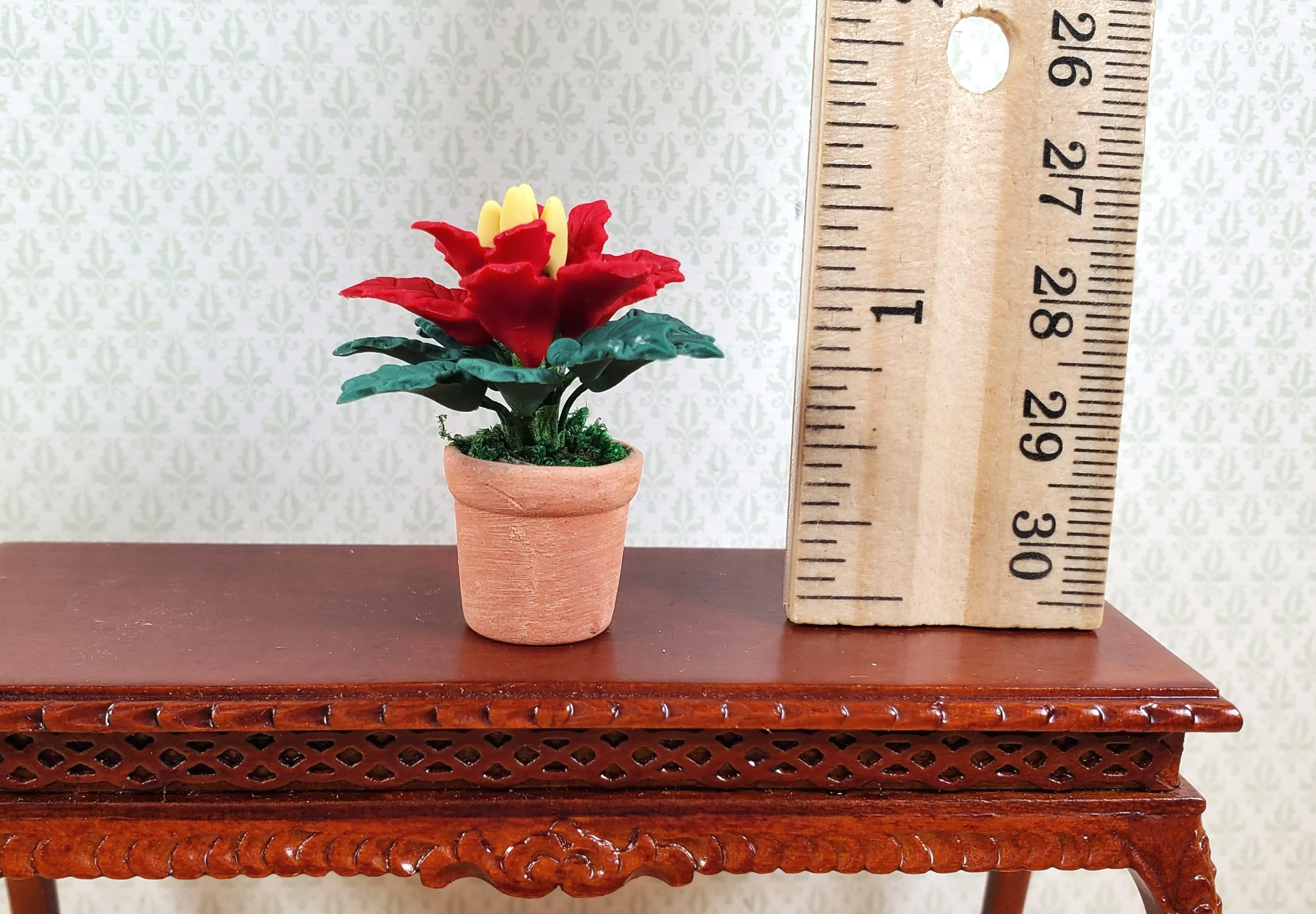 Dollhouse Small Poinsettia Plant in a Terra Cotta Pot 1:12 Scale Miniature - Image 2