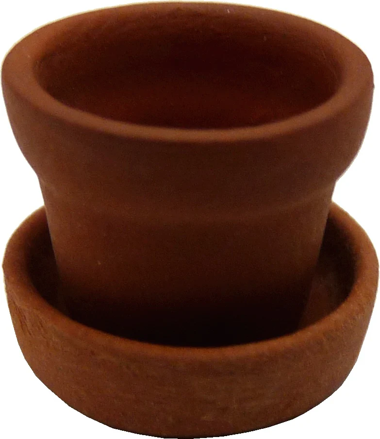 Dollhouse Small Round Terra Cotta Planter Pot with Saucer 1:12 Scale Miniature