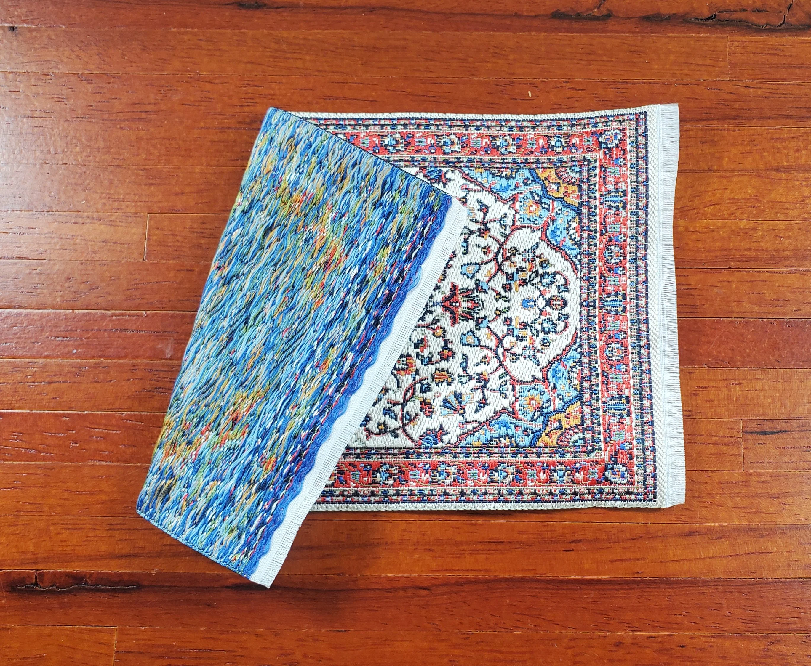 Dollhouse Small Rug Woven Fabric Red Cream Blue 1:12 Scale Victorian Style - Image 3
