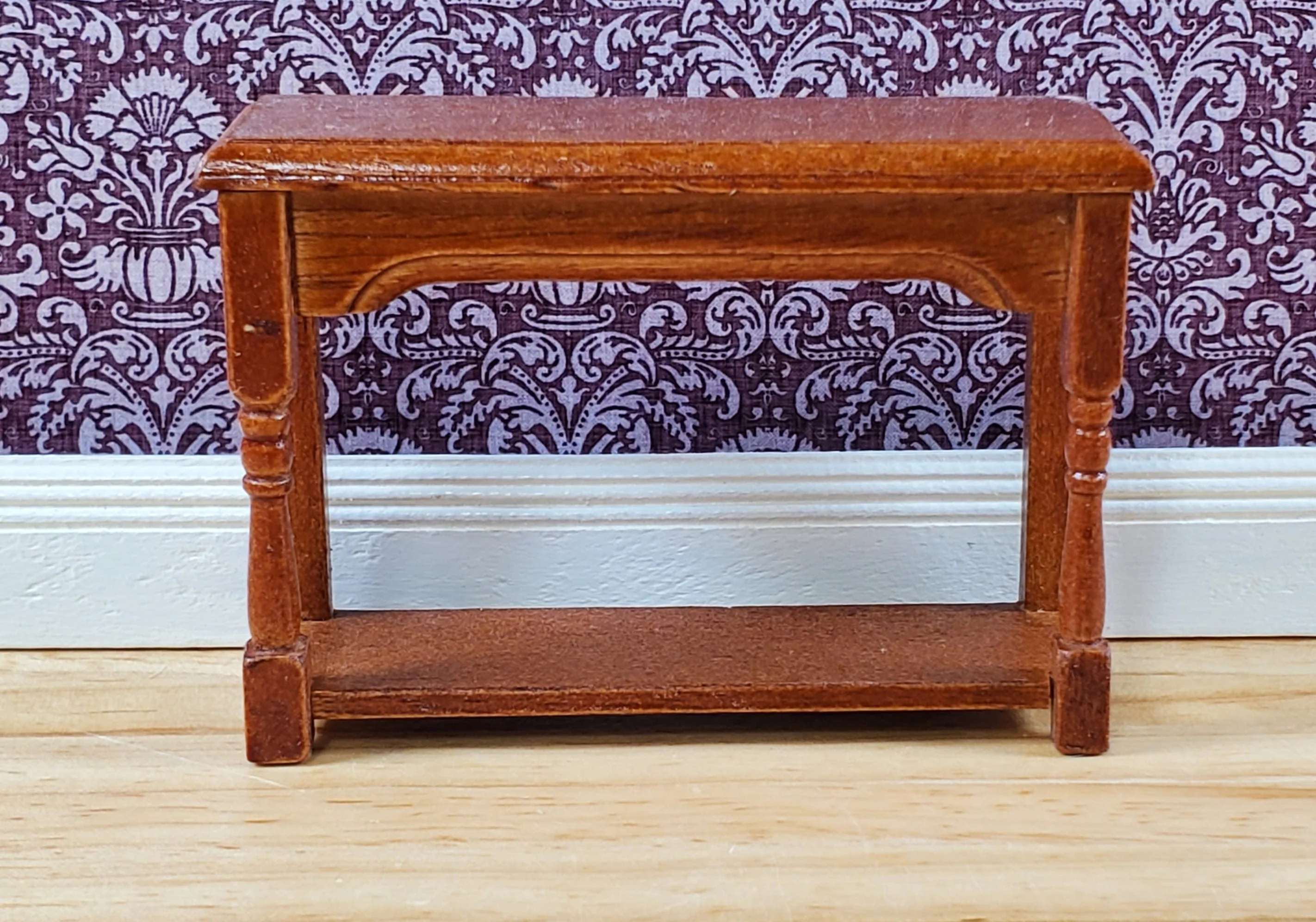 Dollhouse Small Side Table Walnut with Lower Shelf 1:12 Scale Miniature - Image 2