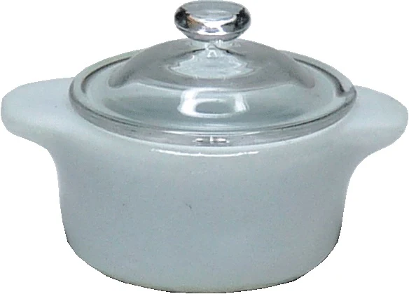 Dollhouse Small Stock Soup or Bean Pot with Lid White Ceramic 1:12 Scale