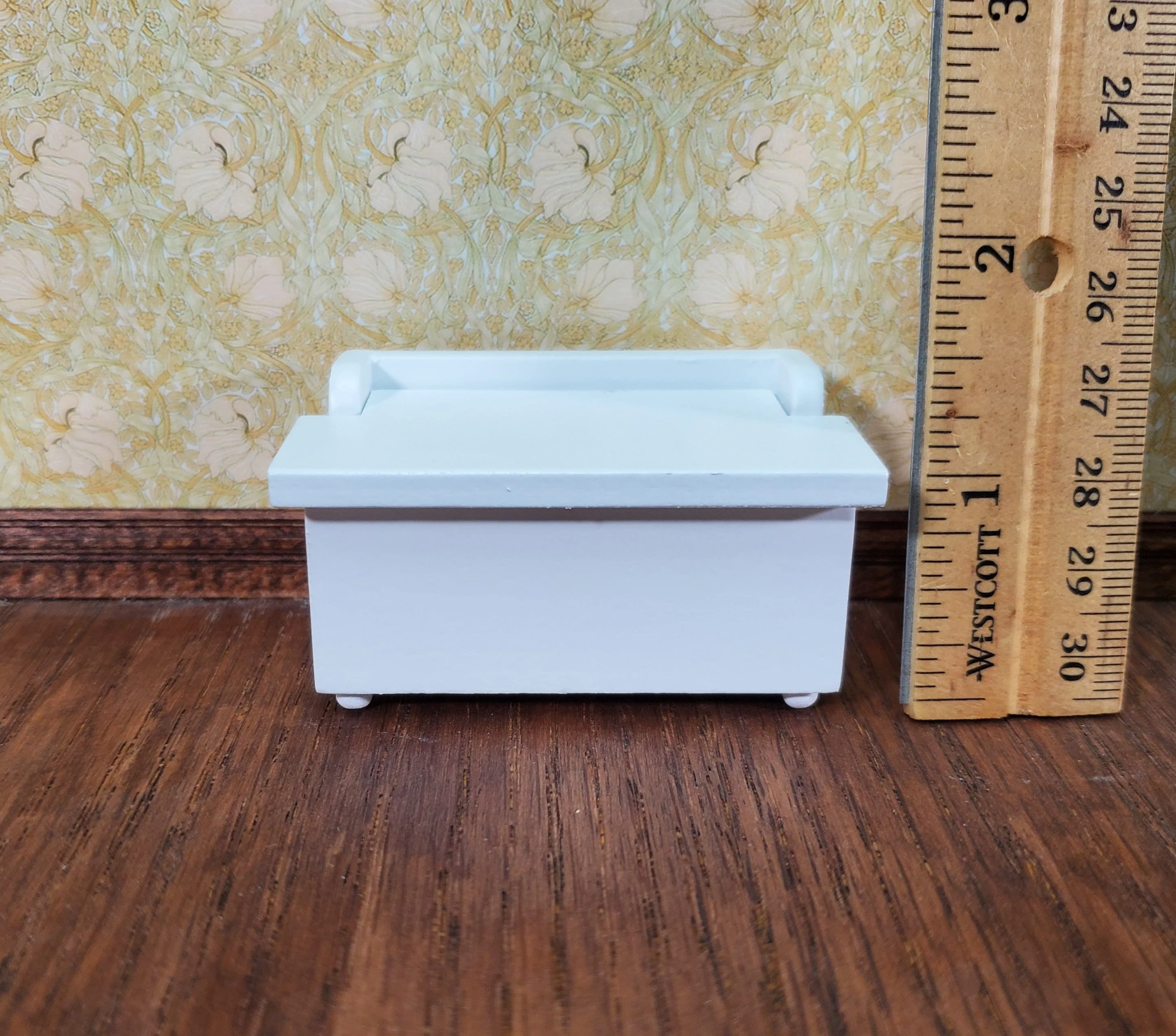 Dollhouse Small Toy Chest White Wood Trunk 1:12 Scale Nursery Furniture - Image 3