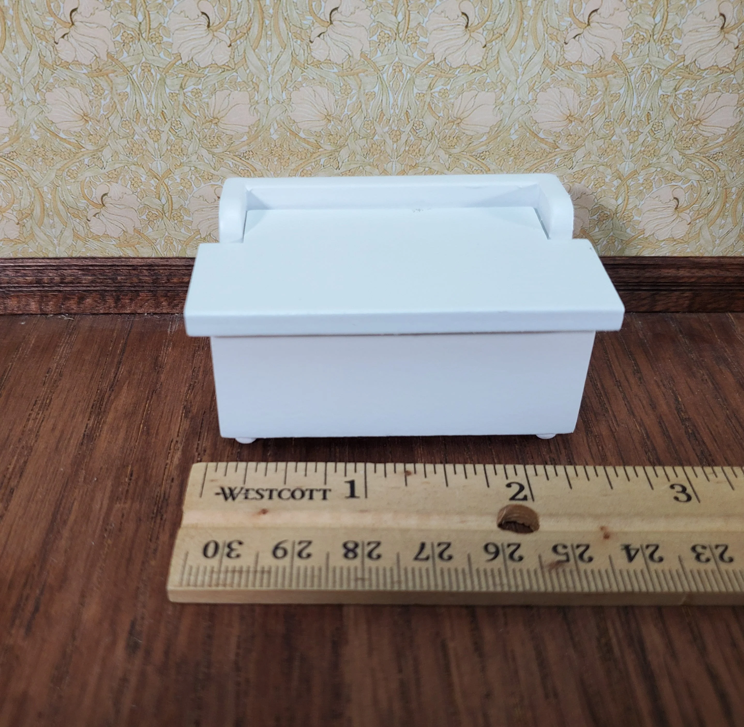 Dollhouse Small Toy Chest White Wood Trunk 1:12 Scale Nursery Furniture - Image 4