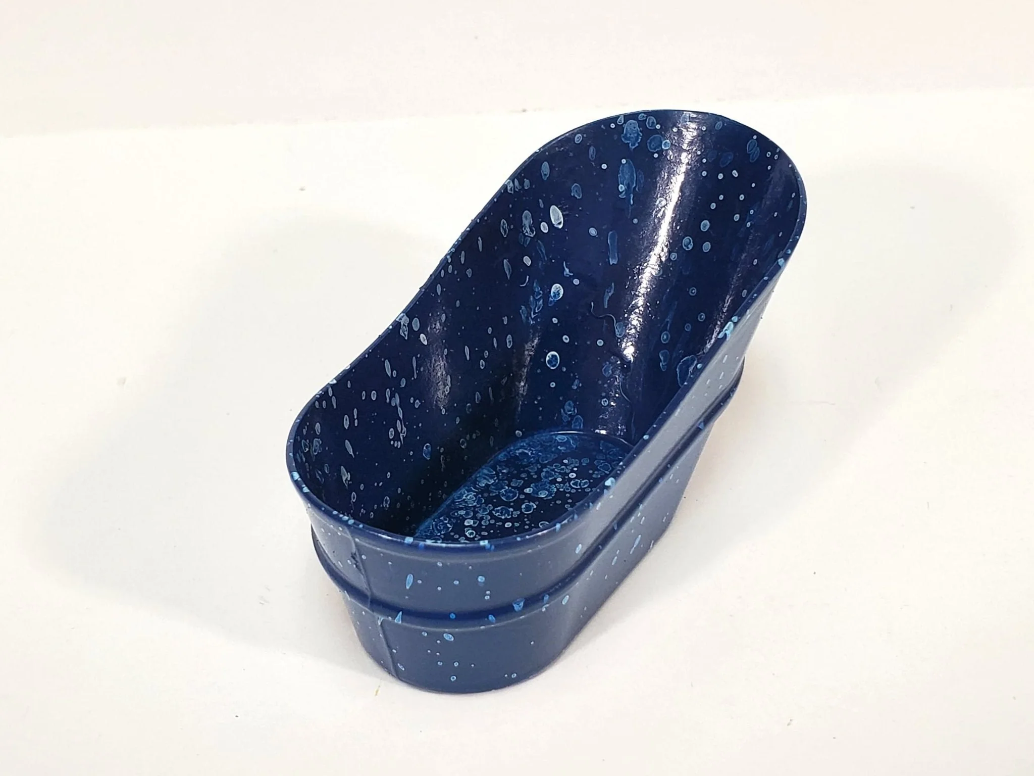 Dollhouse Small Tub Mini "Blue Spatter" Baby Bathtub Metal 1:12 Scale Hip Bath - Image 2