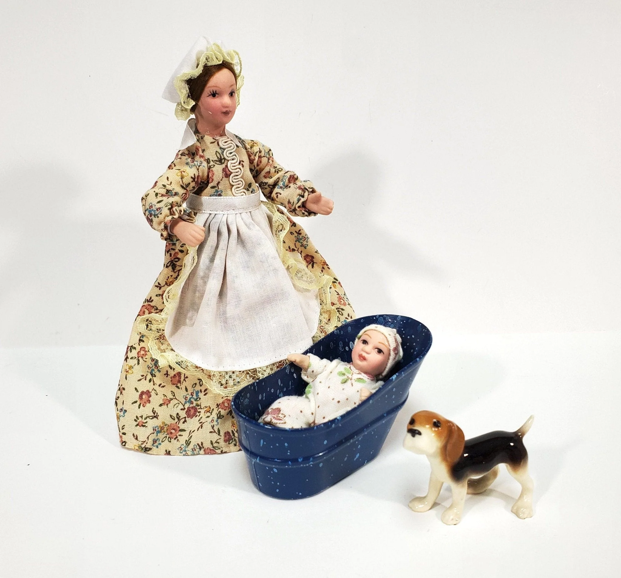 Dollhouse Small Tub Mini "Blue Spatter" Baby Bathtub Metal 1:12 Scale Hip Bath - Image 3