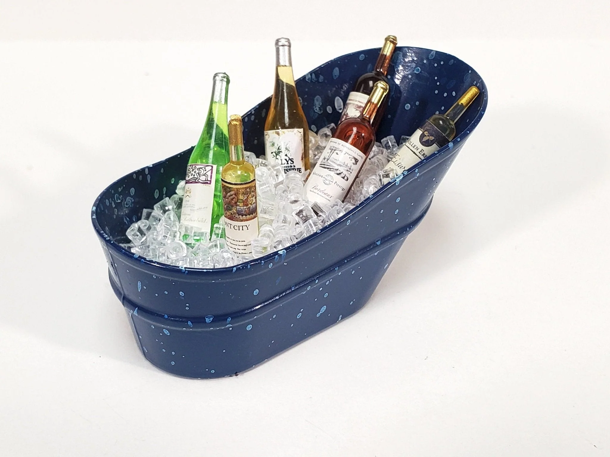 Dollhouse Small Tub Mini "Blue Spatter" Baby Bathtub Metal 1:12 Scale Hip Bath - Image 4
