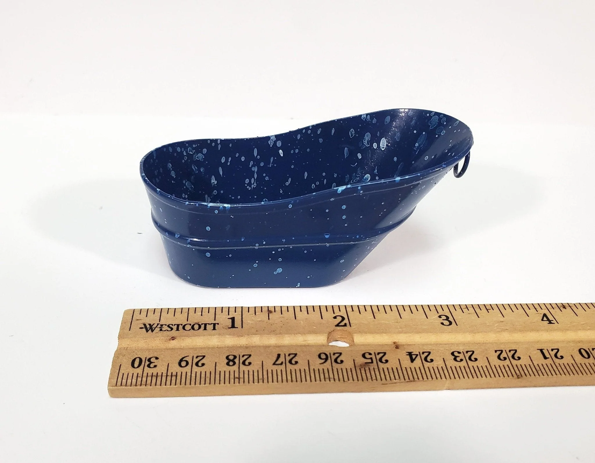 Dollhouse Small Tub Mini "Blue Spatter" Baby Bathtub Metal 1:12 Scale Hip Bath - Image 5