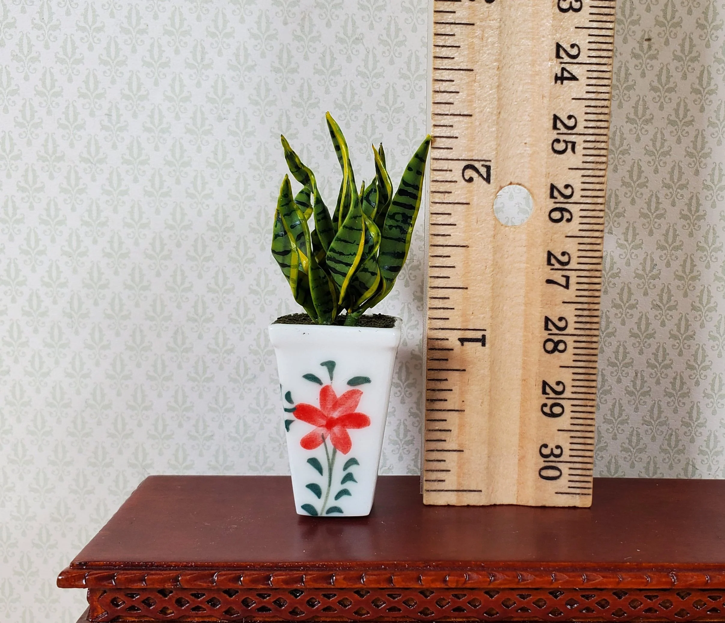 Dollhouse Snake Plant in a Large White Square Planter Pot 1:12 Scale Miniature - Image 3