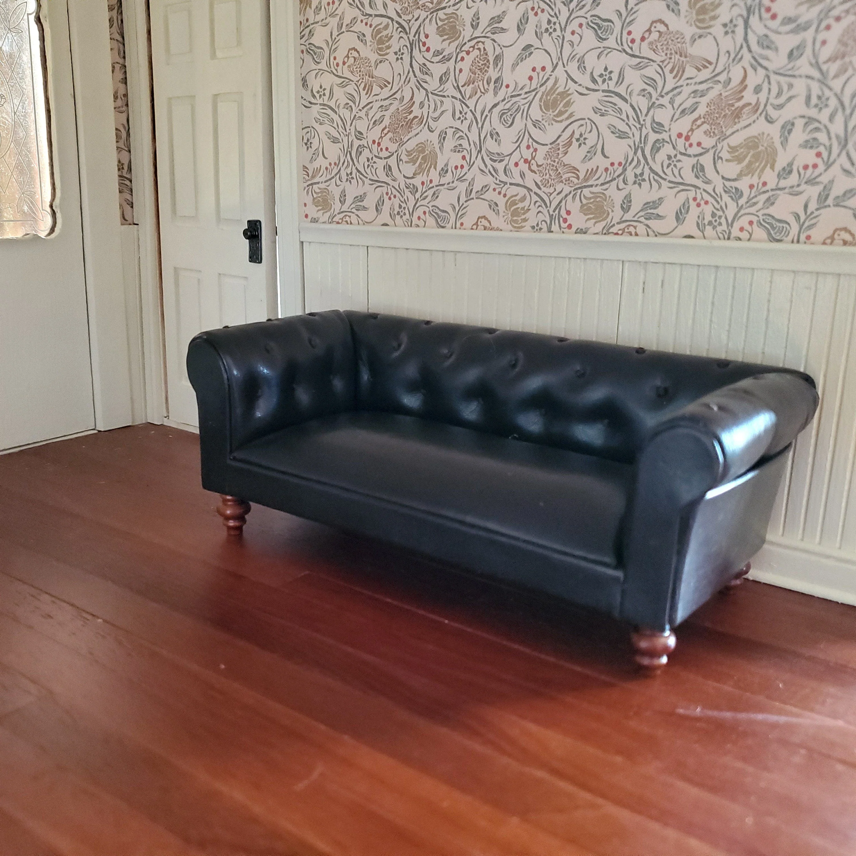 Dollhouse Sofa Couch Brown Faux Leather 1:12 Scale Miniature Furniture - Image 4