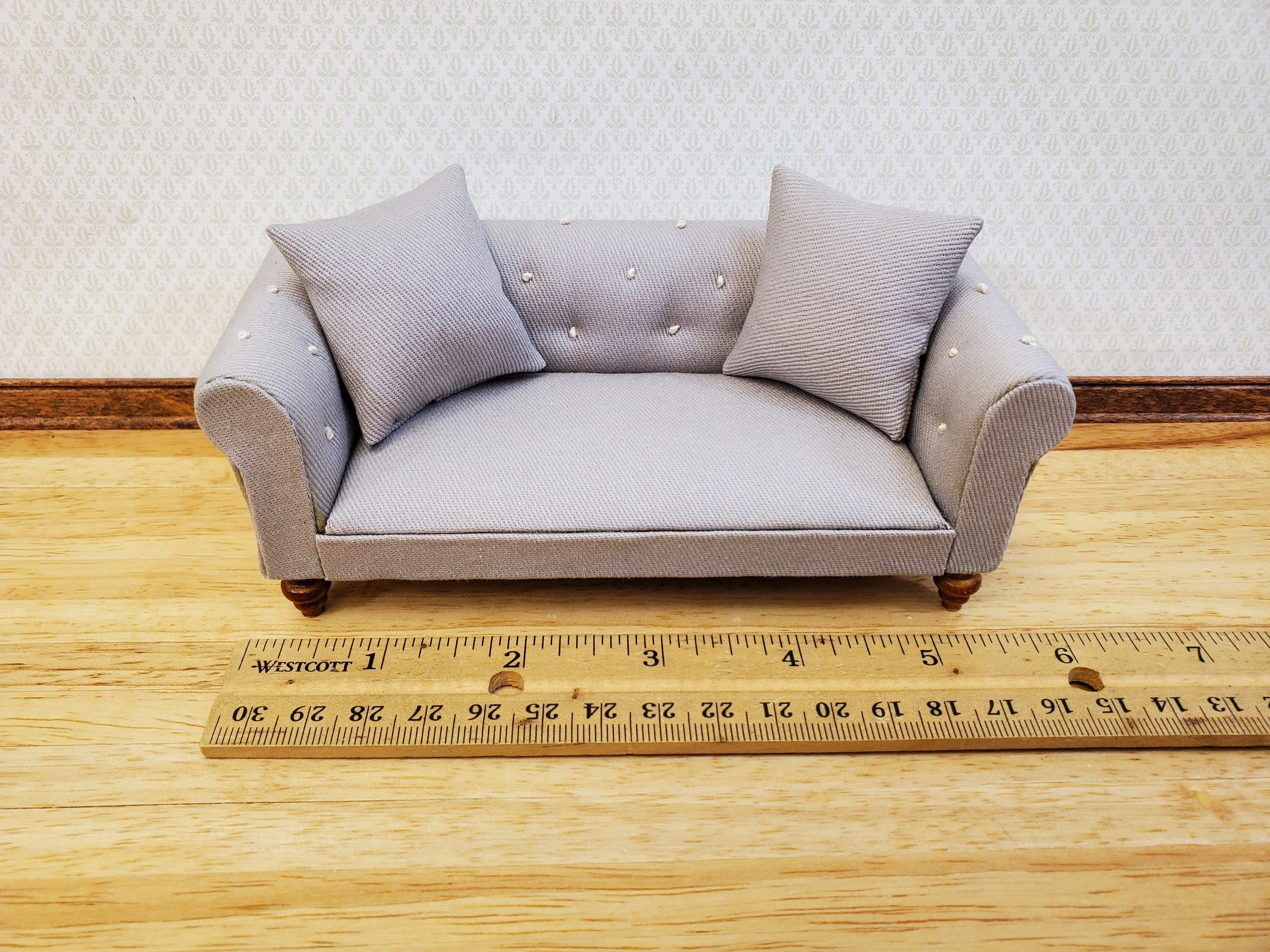 Dollhouse Sofa Couch Chesterfield Gray Tufted 1:12 Scale Miniature Furniture - Image 5