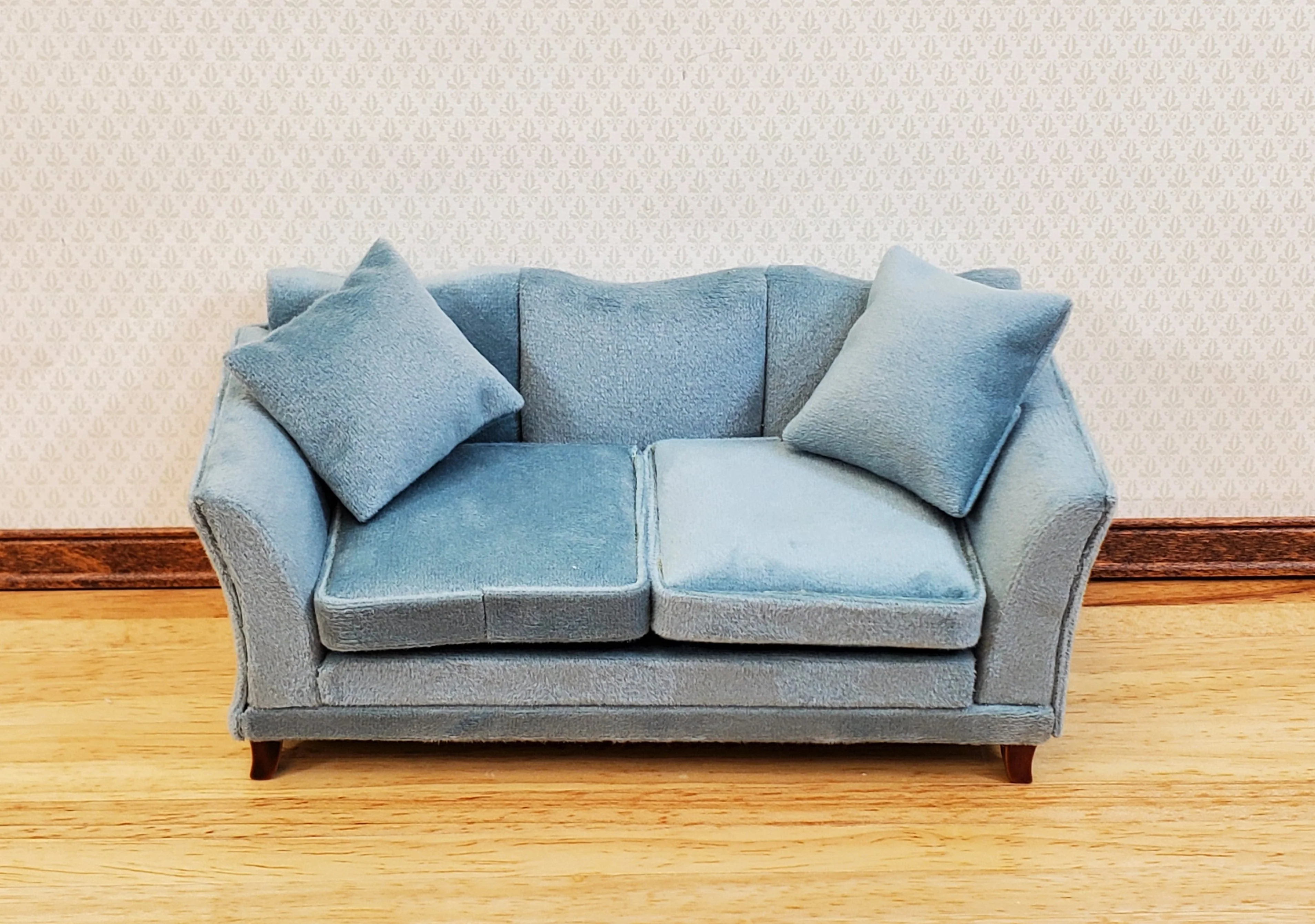 Dollhouse Sofa Couch Gray/Blue Modern Style 1:12 Scale Miniature Furniture - Image 2