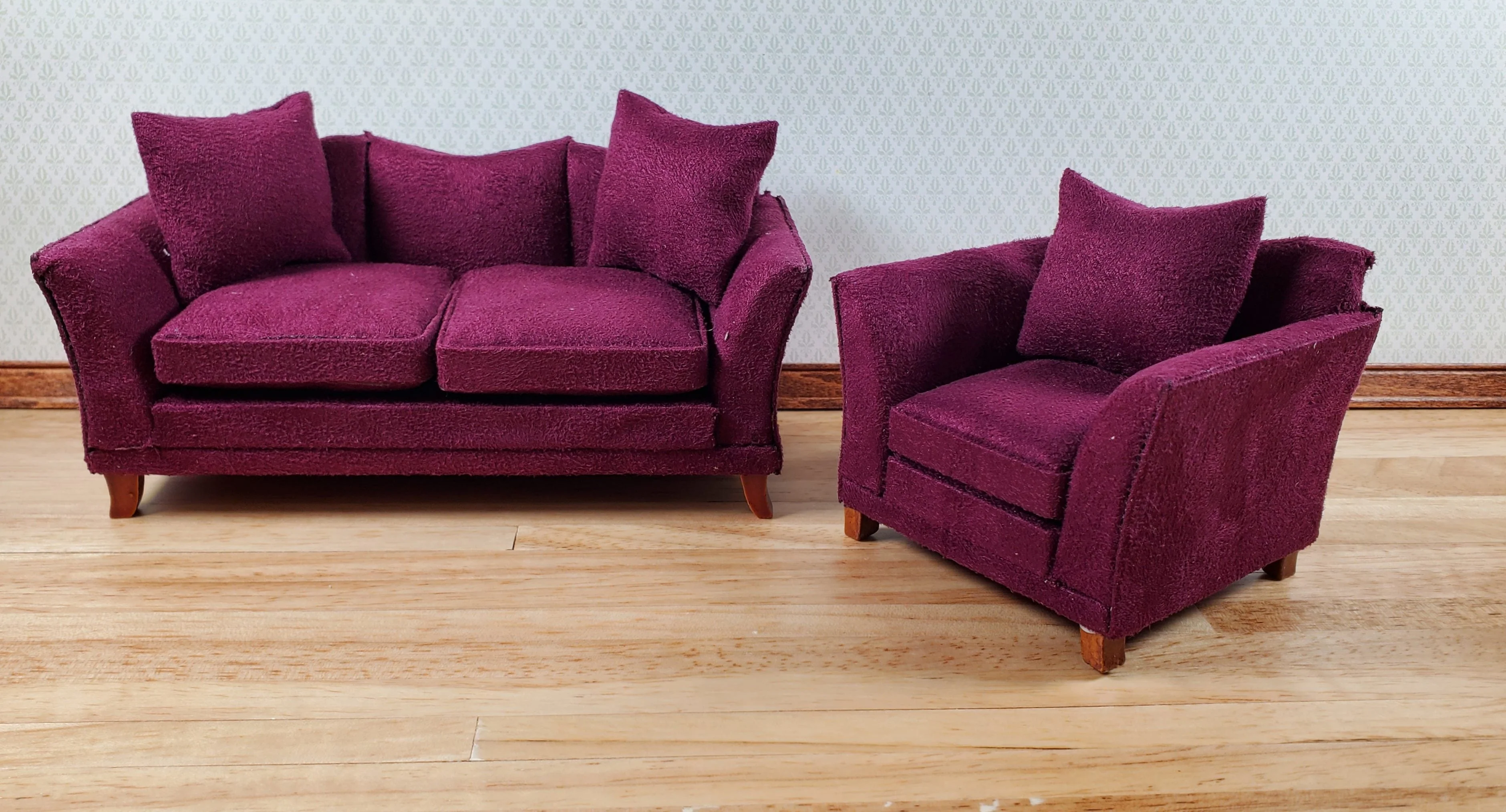 Dollhouse Sofa Couch Plum Burgundy Modern Style 1:12 Scale Miniature Furniture - Image 6
