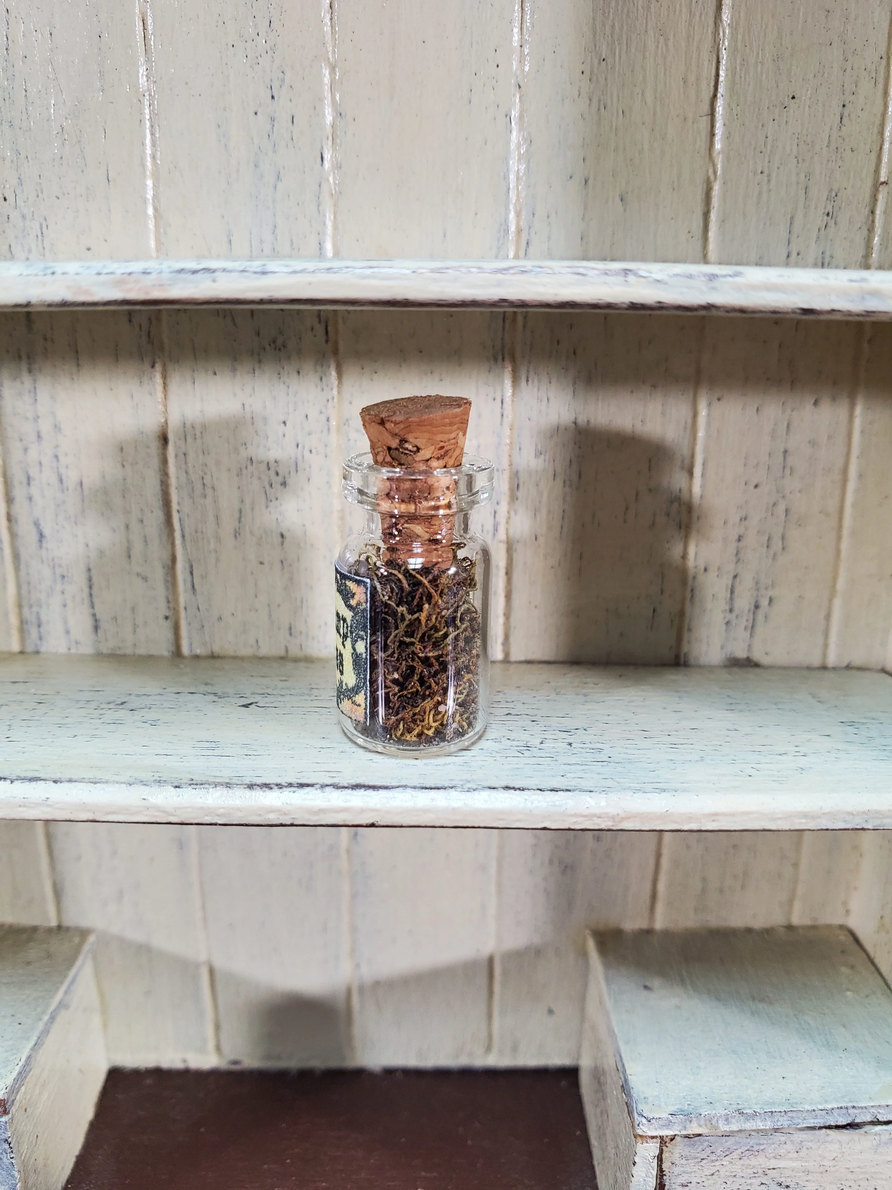 Dollhouse Spell Ingredient Swamp Moss in Glass Jar with Cork 1:12 Scale - Image 3