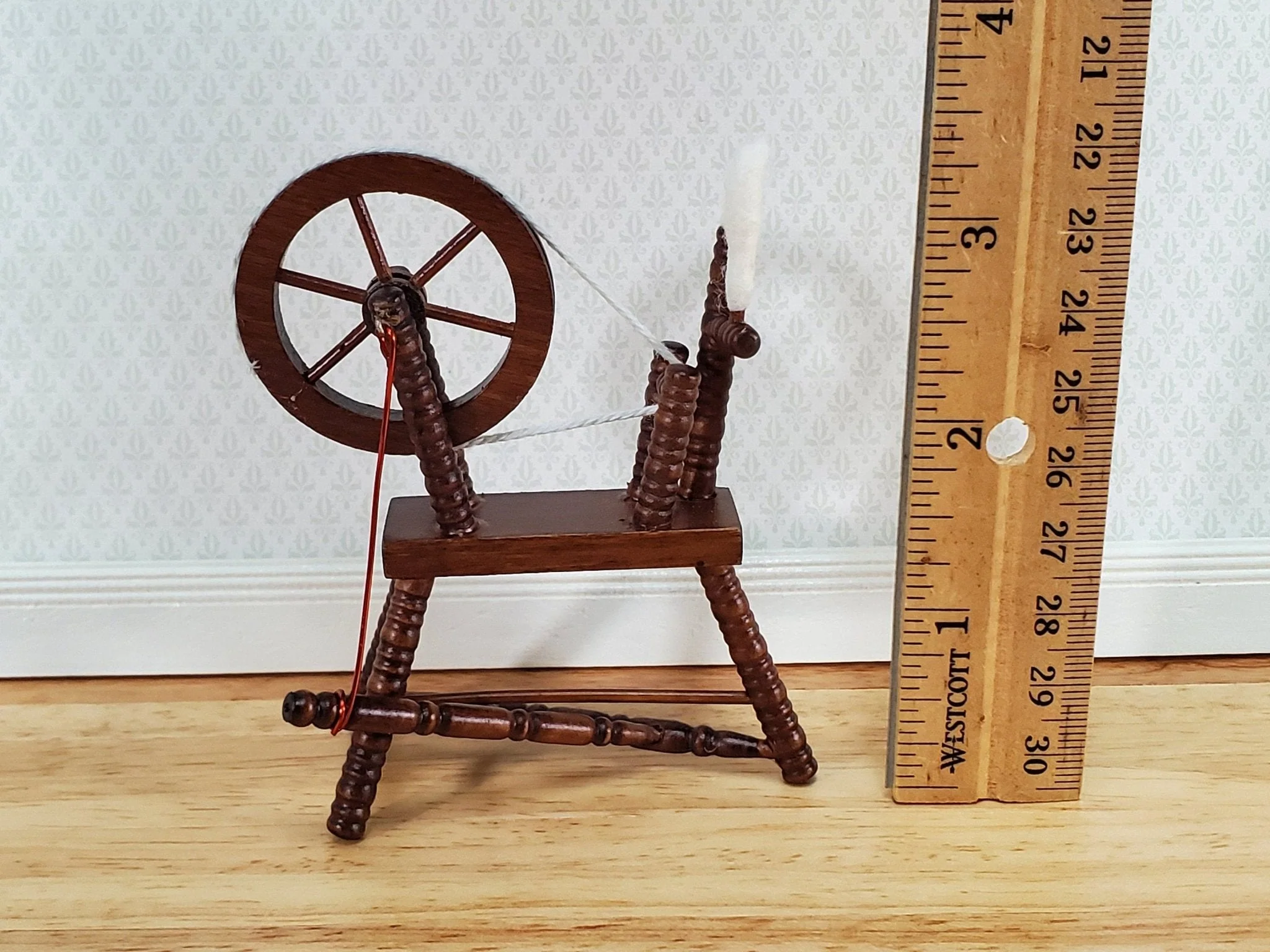 Dollhouse Spinning Wheel Wood Walnut Finish 1:12 Scale Miniature Furniture - Image 3