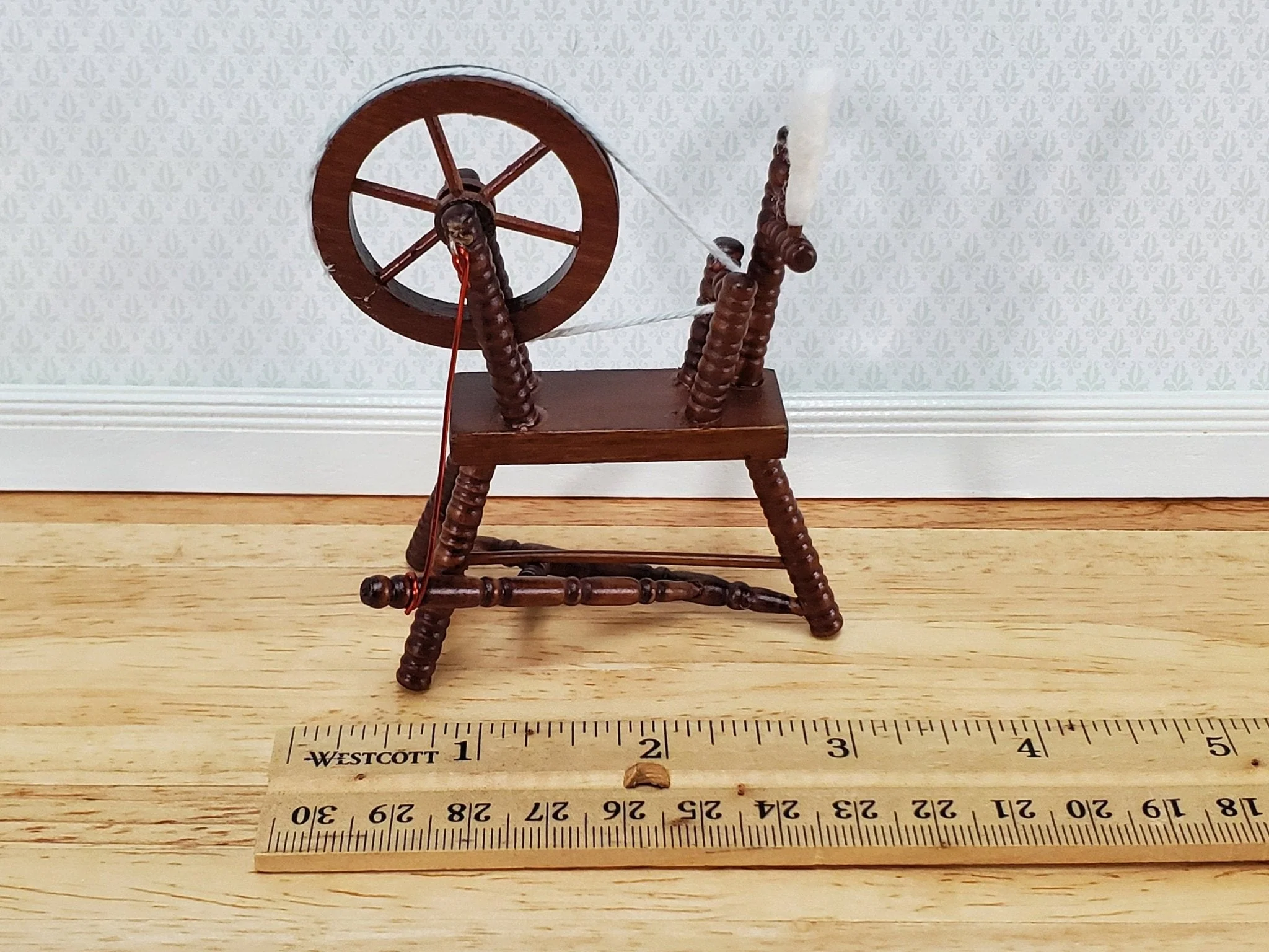 Dollhouse Spinning Wheel Wood Walnut Finish 1:12 Scale Miniature Furniture - Image 4