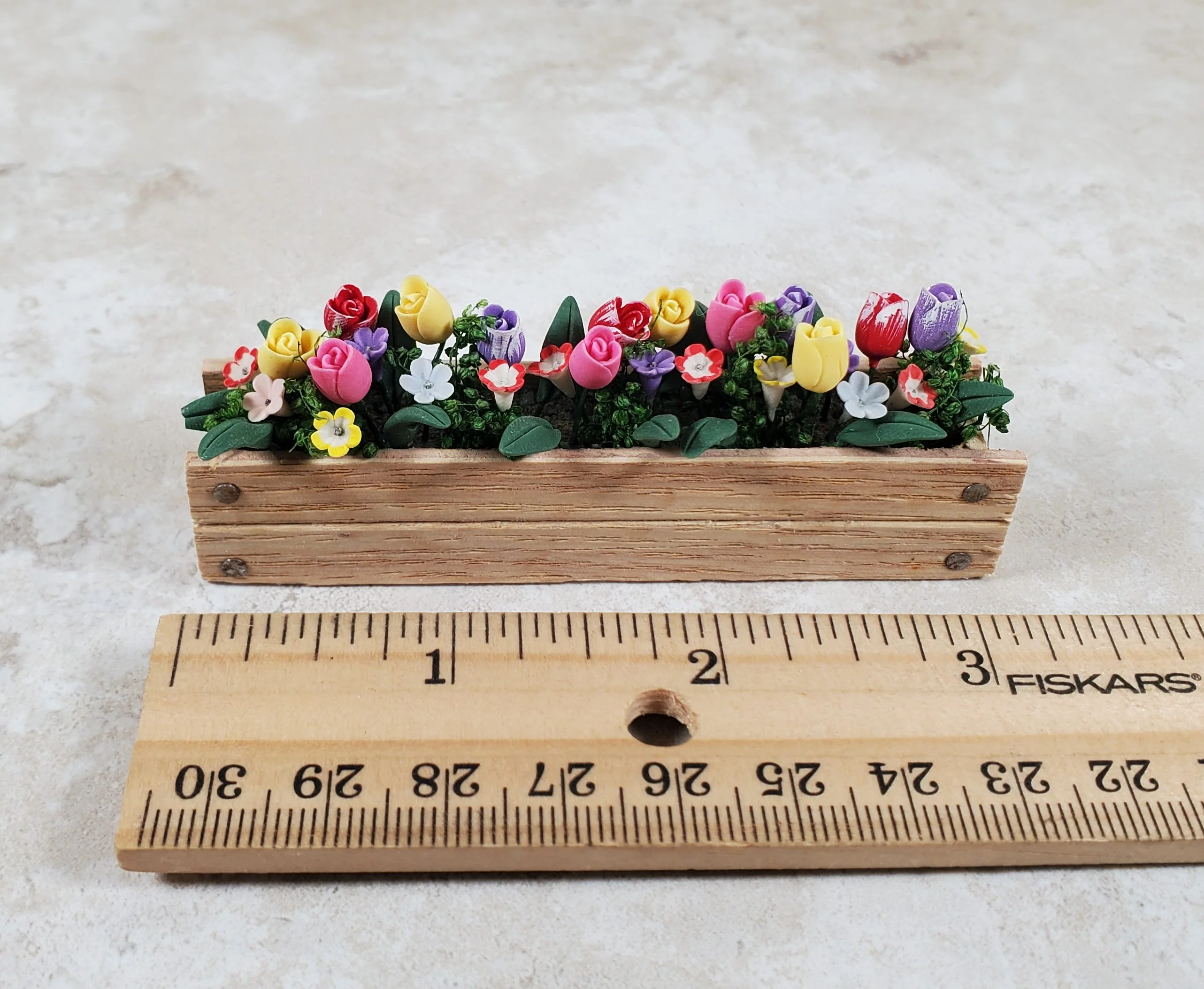 Dollhouse Spring Crocus & Tulips in 3.25" Window Planter 1:12 Scale Miniature - Image 3