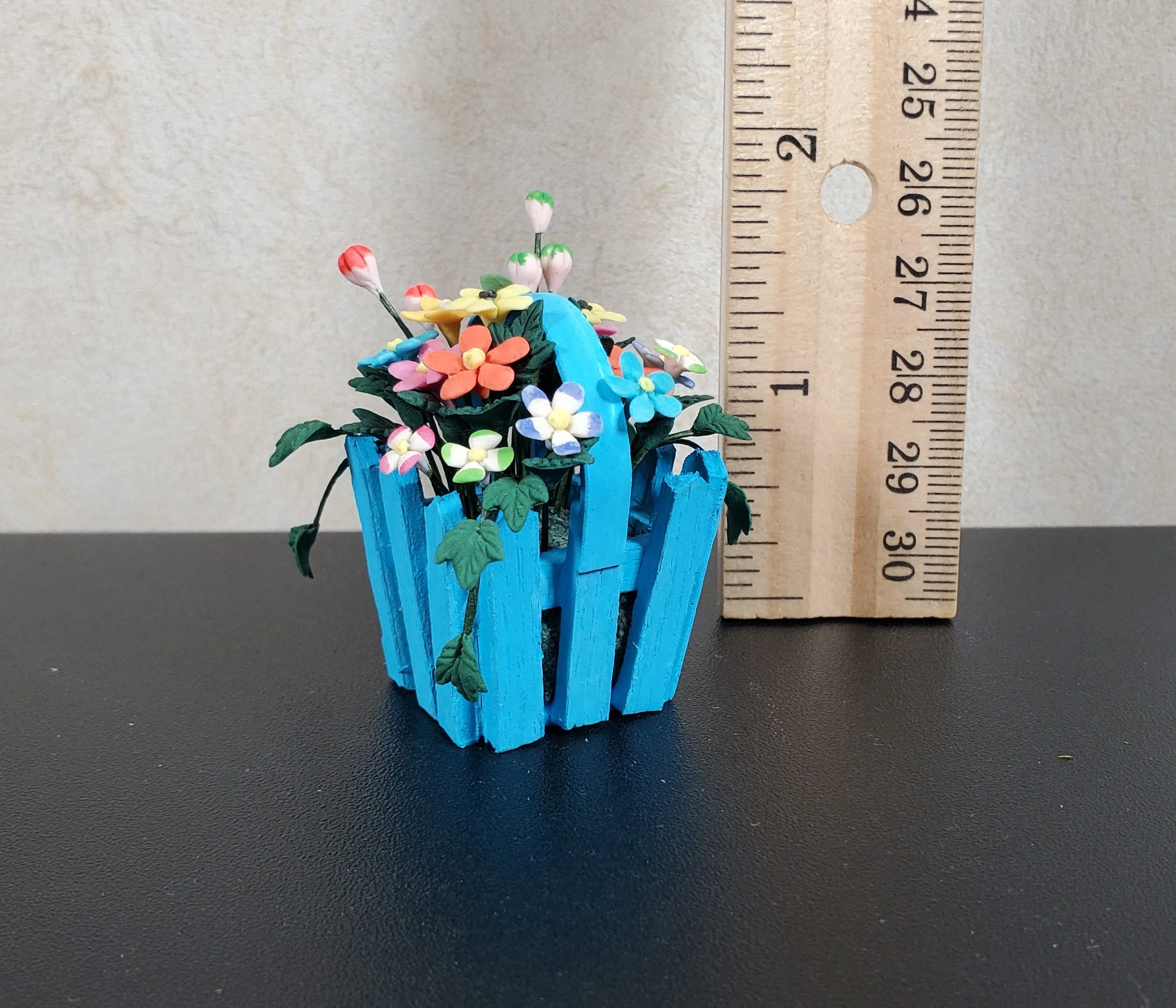 Dollhouse Spring Florals in Blue Picket Planter 1:12 Scale Miniature - Image 4