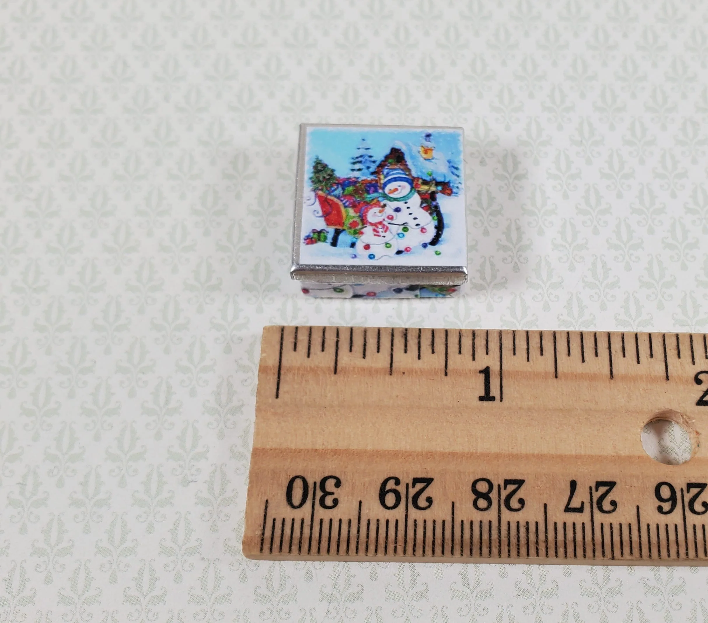 Dollhouse Square Snowman Cookie Tin Empty 1:12 Scale Miniature Christmas - Image 3