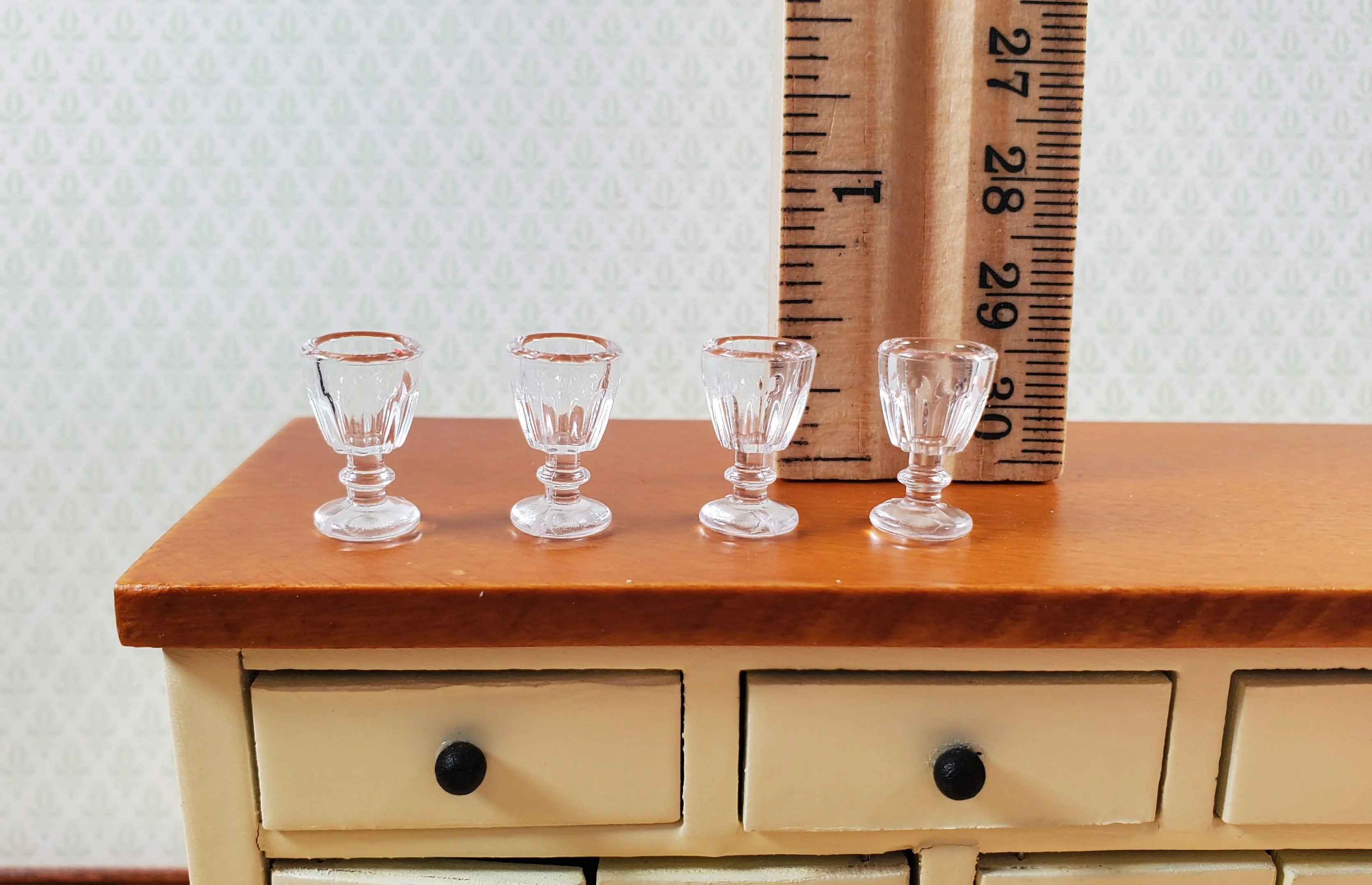Dollhouse Stemware Glasses x4 Wine or Water Goblets Clear 1:12 Scale Miniature - Image 3