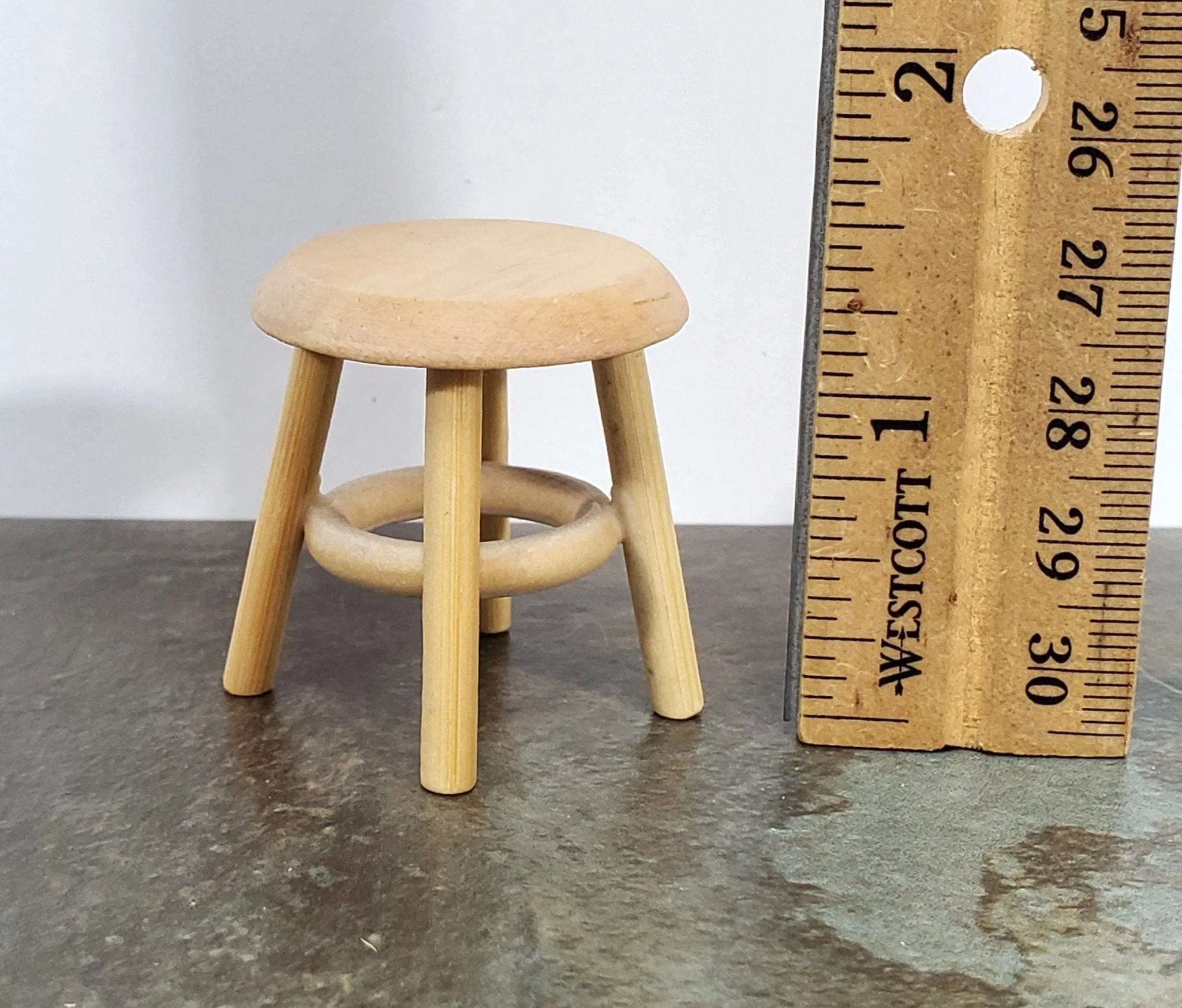 Dollhouse Step Stool Short Light Oak Finish Wood 1:12 Scale Miniature Furniture 1 1/2" - Image 3