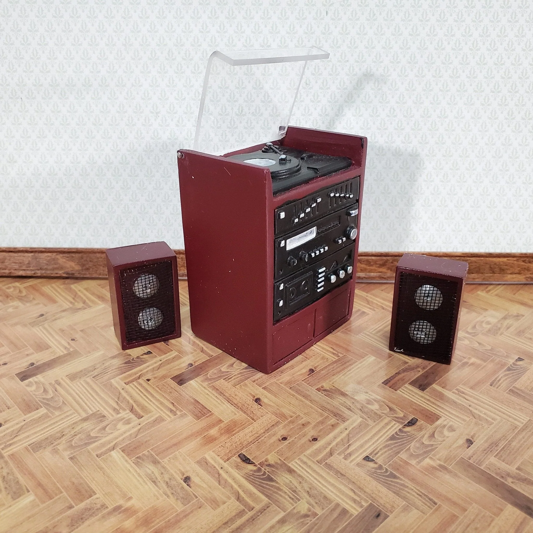 Dollhouse Stereo System with Turntable Record Player Retro Style 1:12 Scale Resin - Image 4