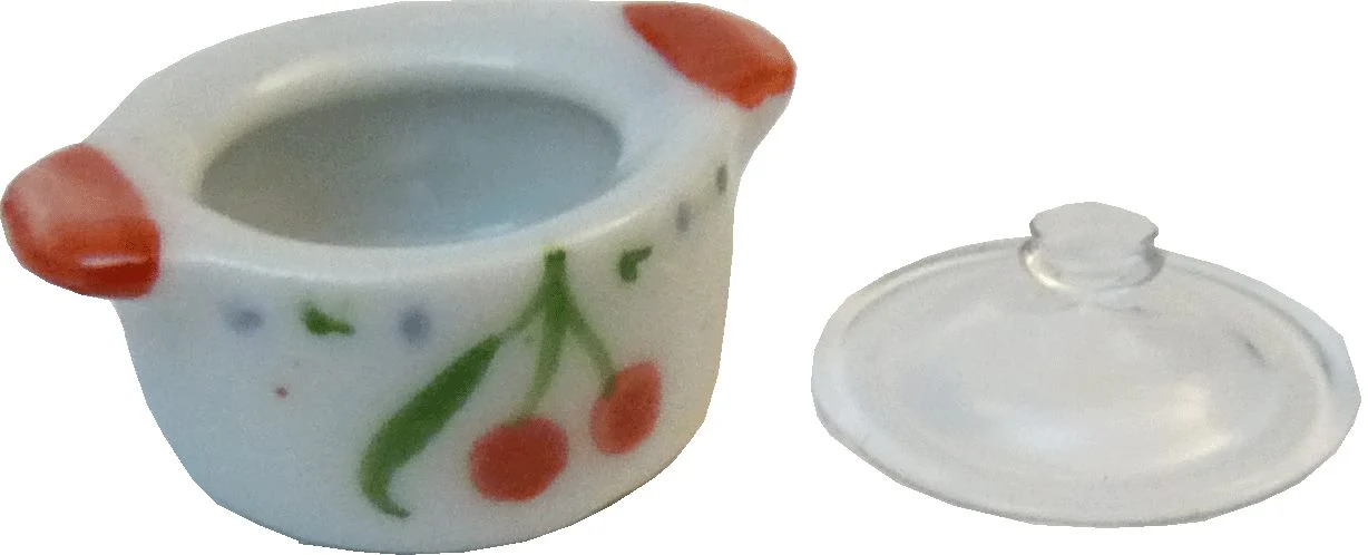 Dollhouse Stock Soup or Bean Pot with Lid Cherry Design 1:12 Scale Miniature - Image 2