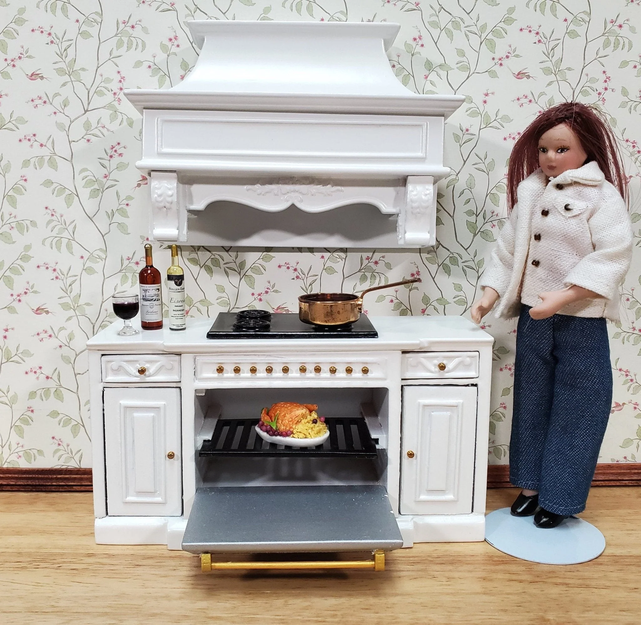 Dollhouse Stove Hood Vent White Wood 1:12 Scale Miniature Kitchen Oven Fan - Image 3