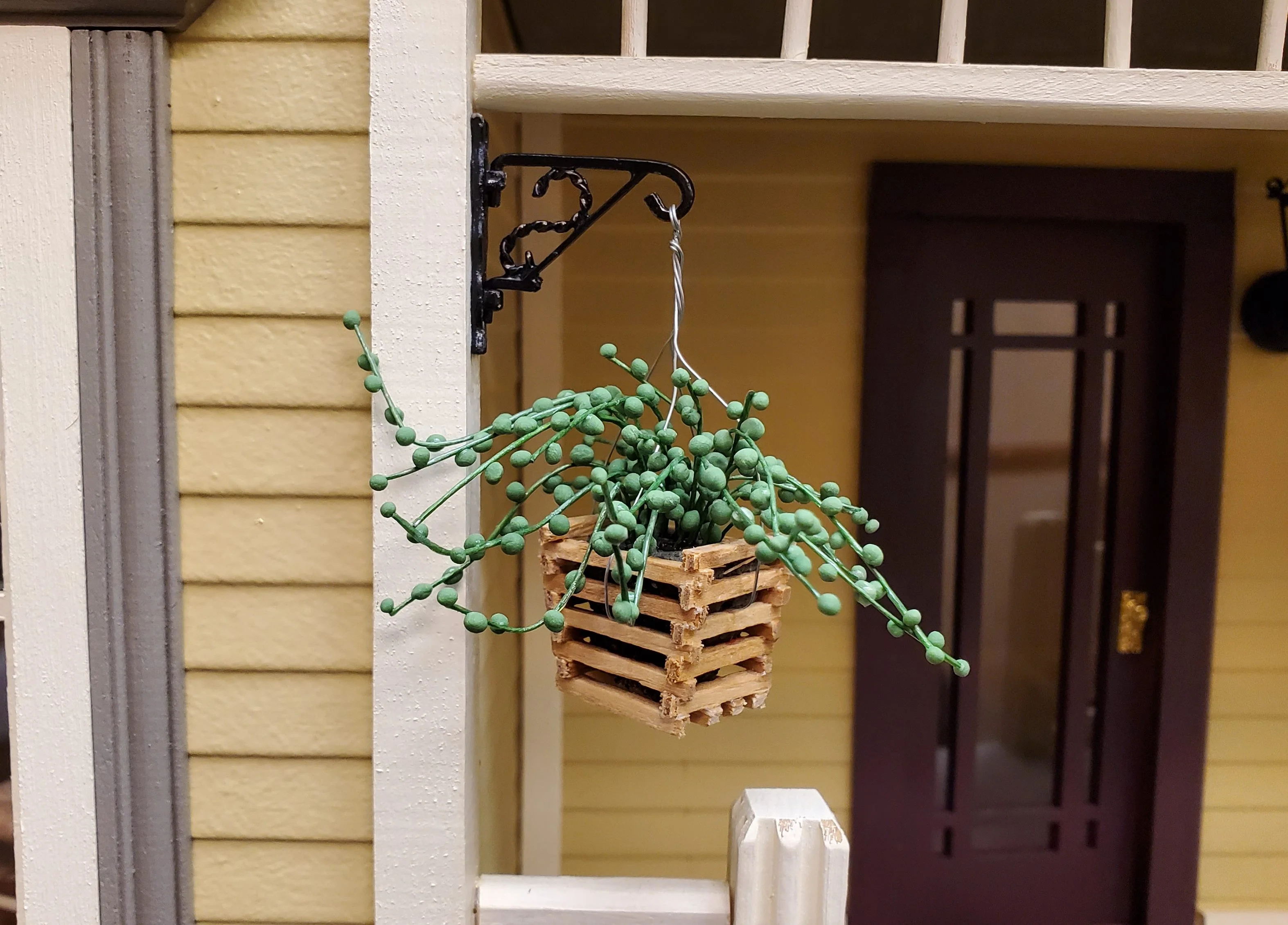 Dollhouse String of Pearls Plant in Wood Hanging Planter 1:12 Scale Miniature - Image 2