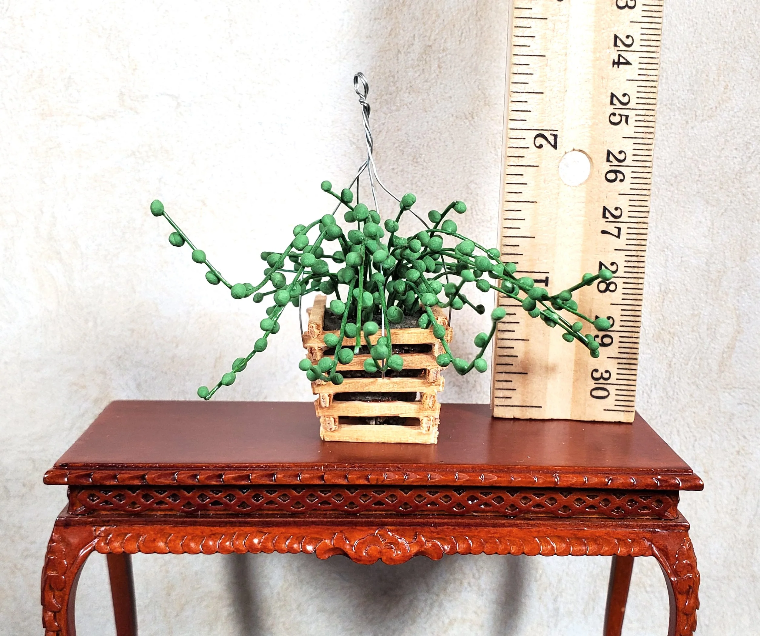 Dollhouse String of Pearls Plant in Wood Hanging Planter 1:12 Scale Miniature - Image 3