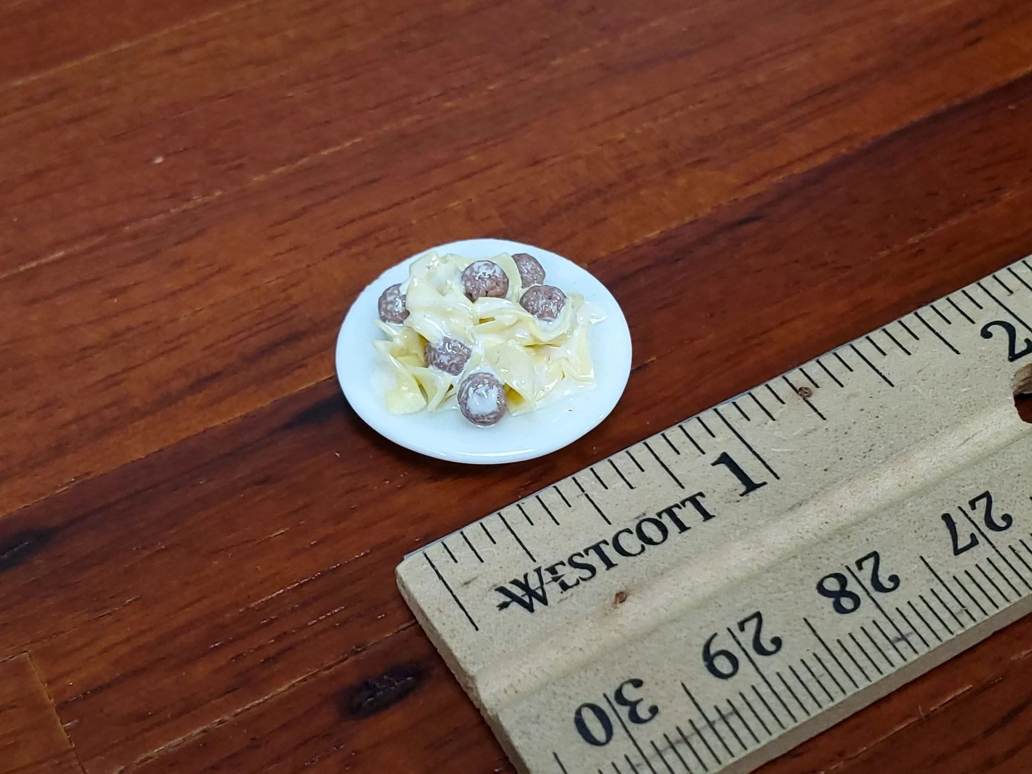Dollhouse Swedish Meatballs with Noodles on a Plate 1:12 Scale Miniature Food Kitchen - Image 3