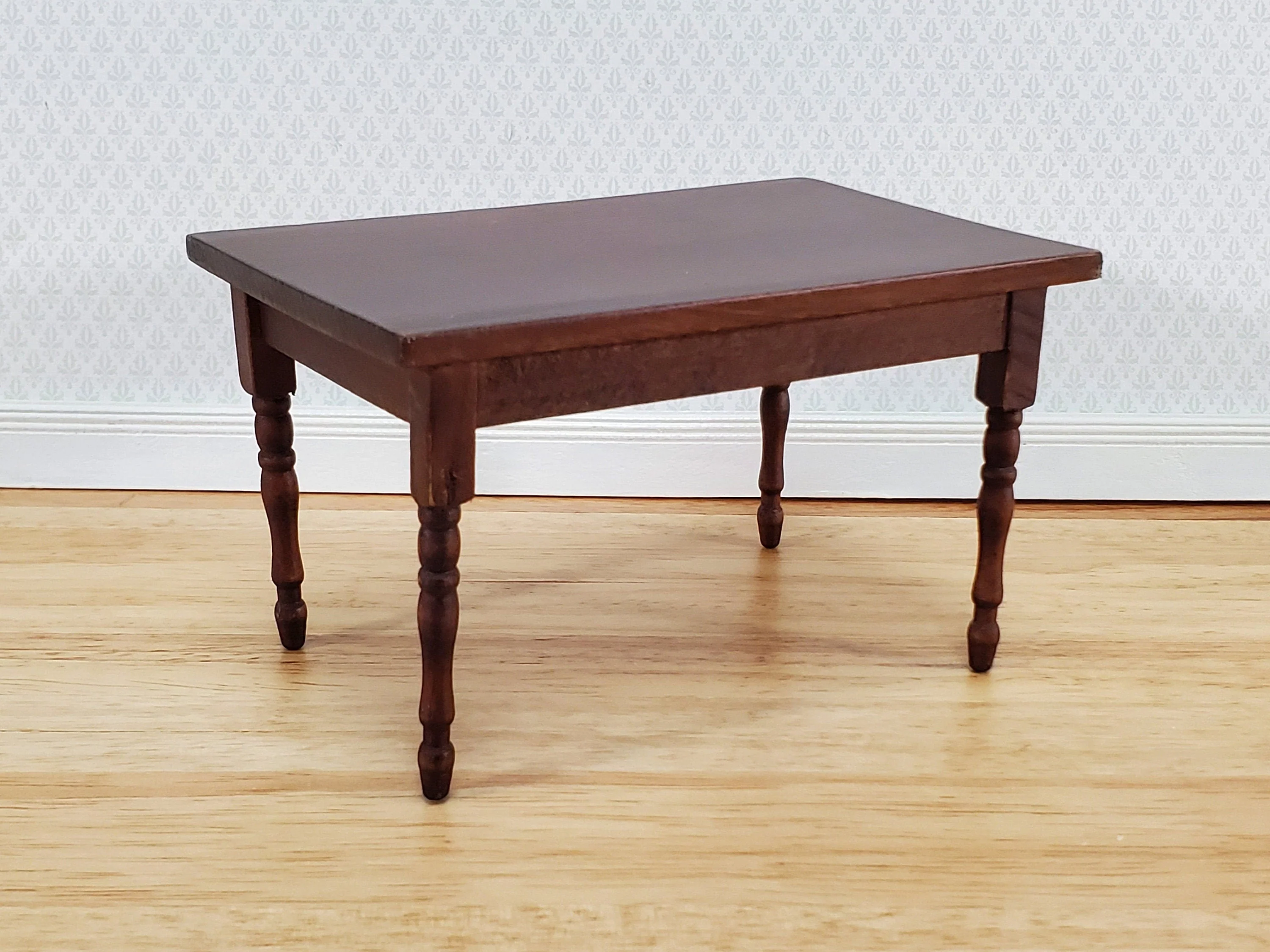 Dollhouse Table Kitchen or Dining Room Walnut Finish 1:12 Scale Miniature Wood Furniture