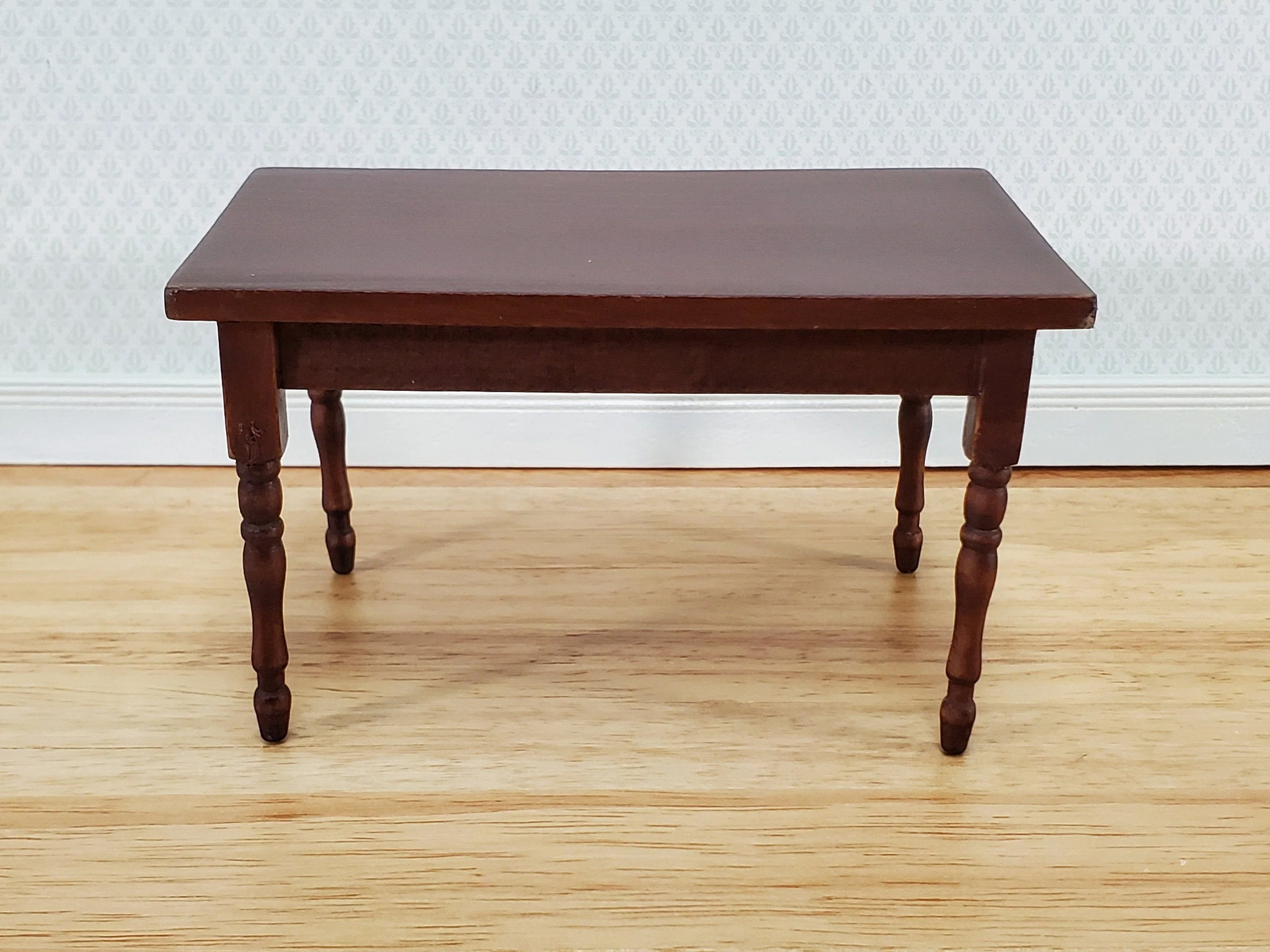 Dollhouse Table Kitchen or Dining Room Walnut Finish 1:12 Scale Miniature Wood Furniture - Image 2