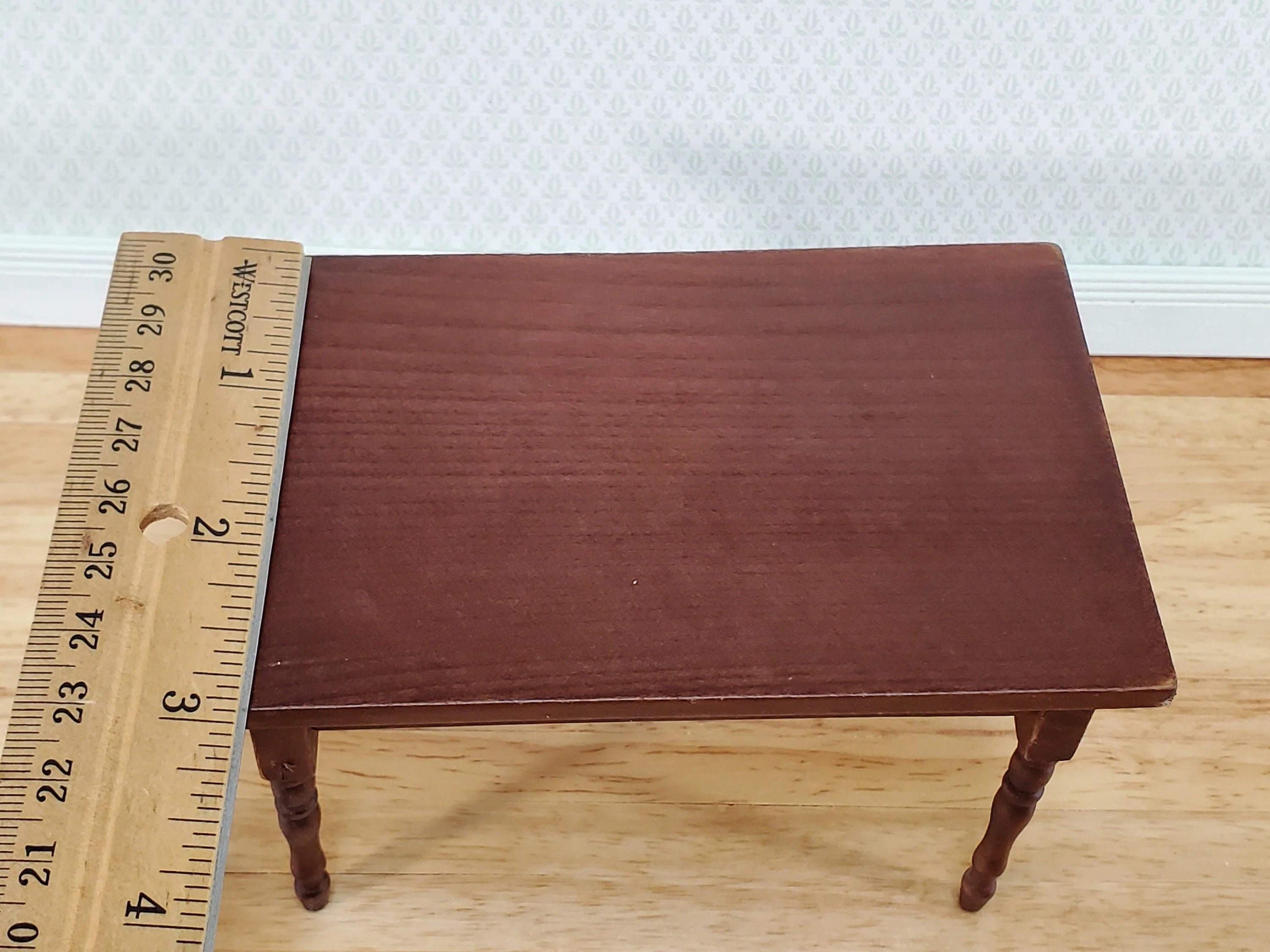 Dollhouse Table Kitchen or Dining Room Walnut Finish 1:12 Scale Miniature Wood Furniture - Image 4